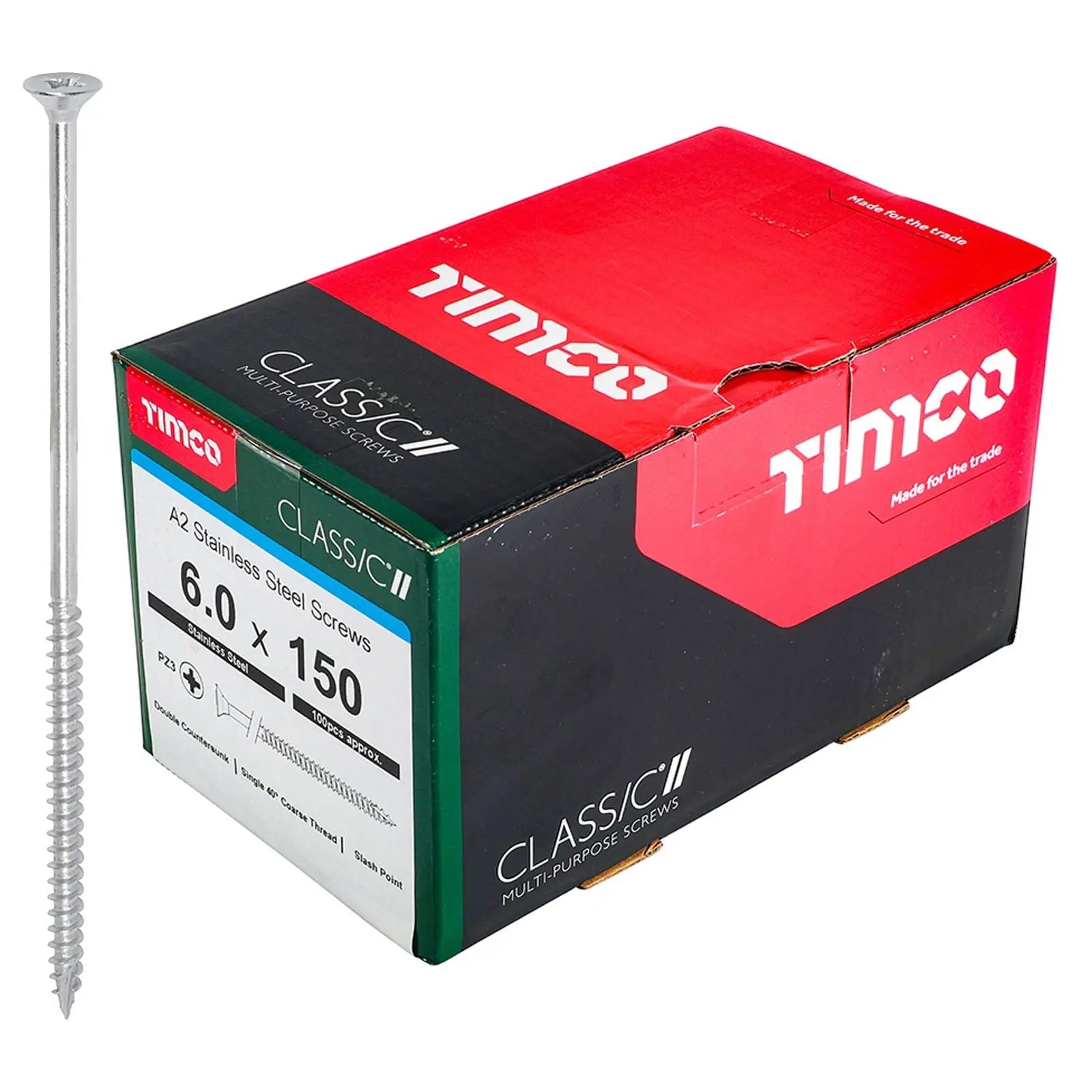 TIMCO Classic Multi Purpose Screws A2 Stainless Steel Double Countersunk Boxed - Choose Size White Rose Tools