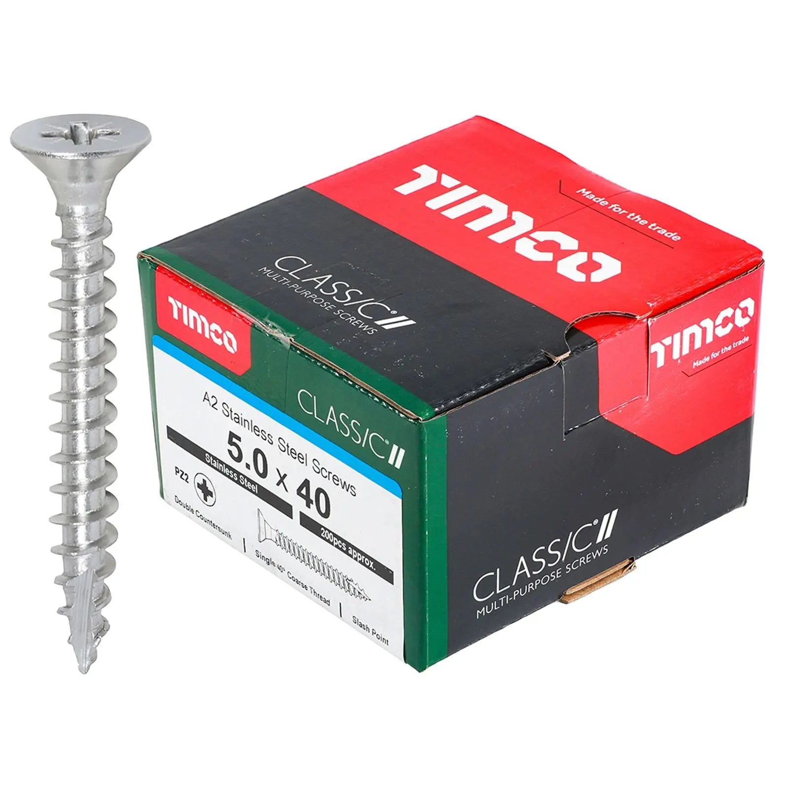 TIMCO Classic Multi Purpose Screws A2 Stainless Steel Double Countersunk Boxed - Choose Size White Rose Tools