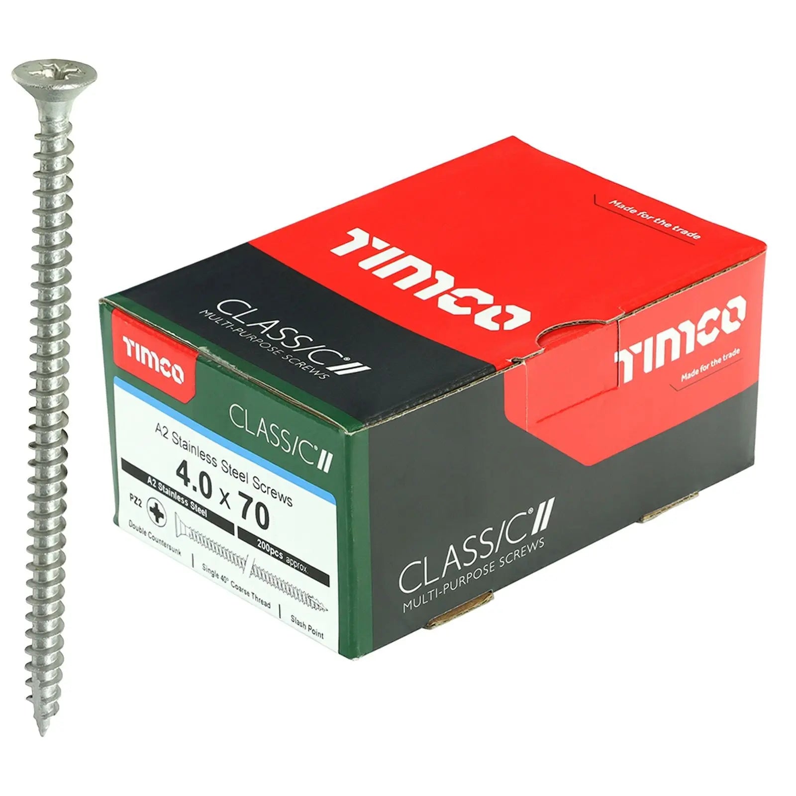 TIMCO Classic Multi Purpose Screws A2 Stainless Steel Double Countersunk Boxed - Choose Size White Rose Tools