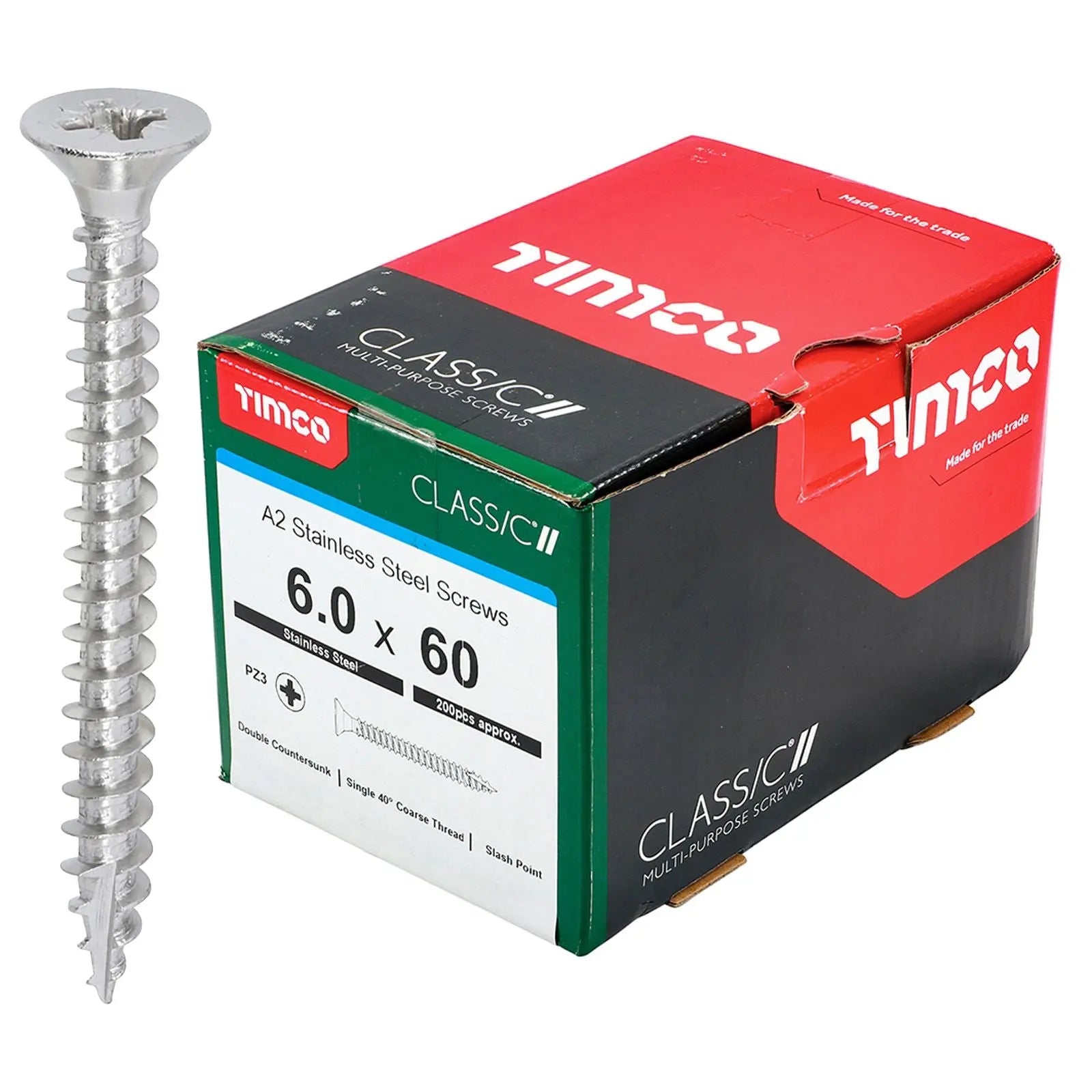 TIMCO Classic Multi Purpose Screws A2 Stainless Steel Double Countersunk Boxed - Choose Size White Rose Tools