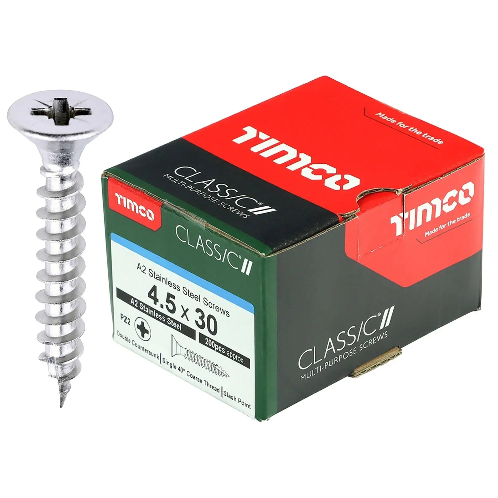 TIMCO Classic Multi Purpose Screws A2 Stainless Steel Double Countersunk Boxed - Choose Size White Rose Tools