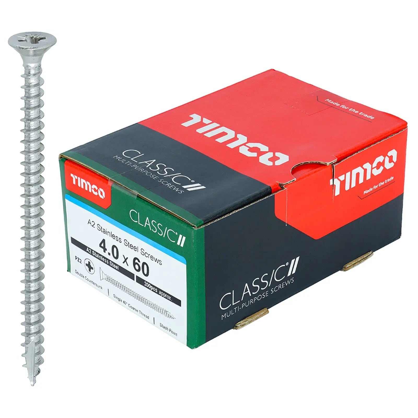 TIMCO Classic Multi Purpose Screws A2 Stainless Steel Double Countersunk Boxed - Choose Size White Rose Tools