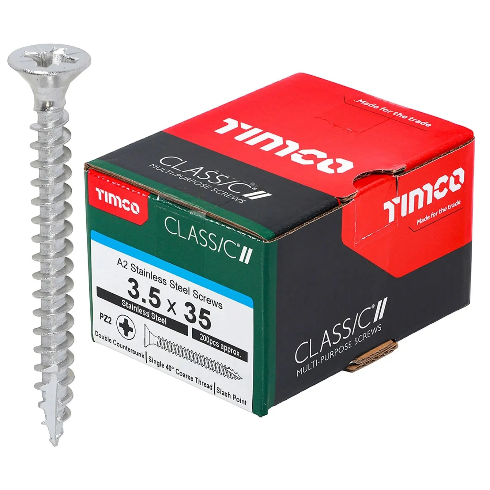 TIMCO Classic Multi Purpose Screws A2 Stainless Steel Double Countersunk Boxed - Choose Size White Rose Tools