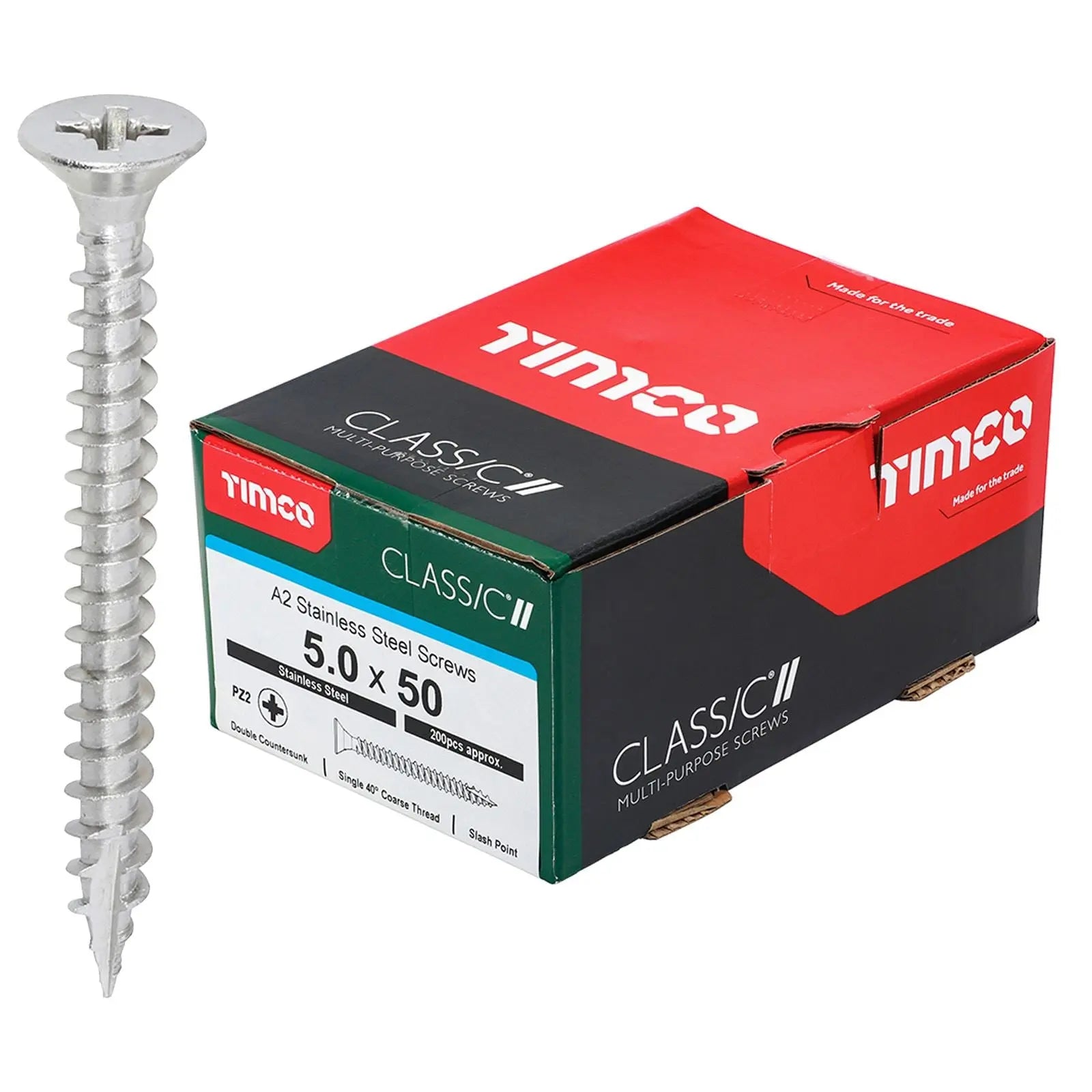 TIMCO Classic Multi Purpose Screws A2 Stainless Steel Double Countersunk Boxed - Choose Size White Rose Tools