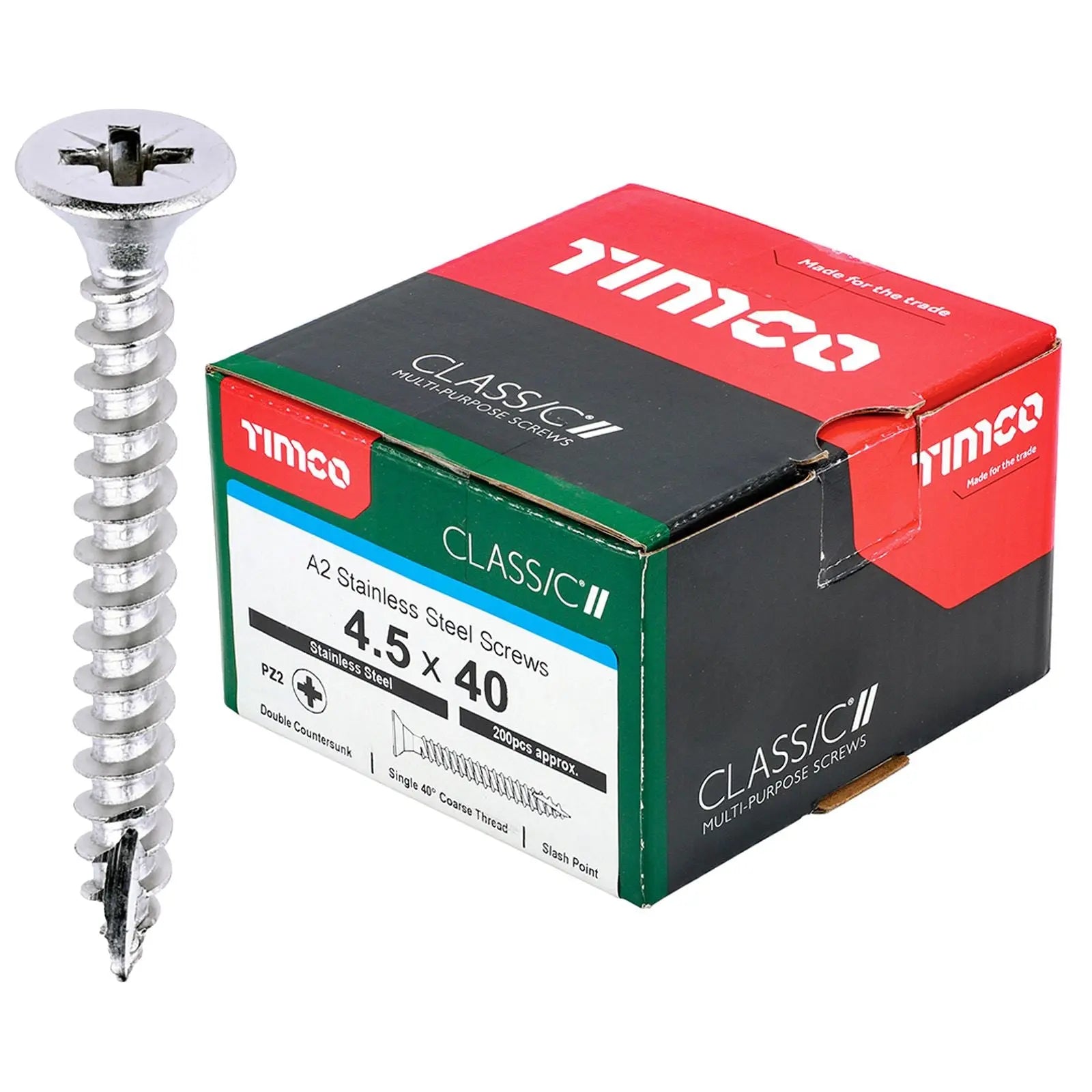 TIMCO Classic Multi Purpose Screws A2 Stainless Steel Double Countersunk Boxed - Choose Size White Rose Tools