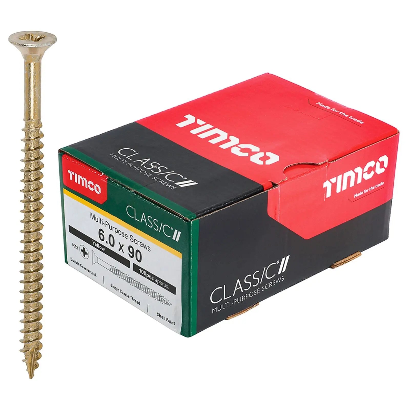 TIMCO Classic Multi Purpose Screws Pozi Head Double Countersunk Yellow Boxed - Choose Size White Rose Tools