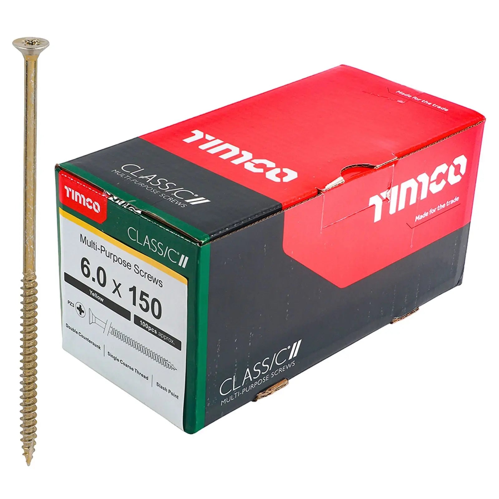 TIMCO Classic Multi Purpose Screws Pozi Head Double Countersunk Yellow Boxed - Choose Size White Rose Tools