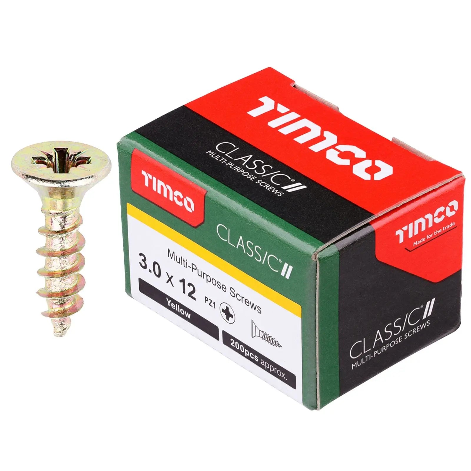TIMCO Classic Multi Purpose Screws Pozi Head Double Countersunk Yellow Boxed - Choose Size White Rose Tools
