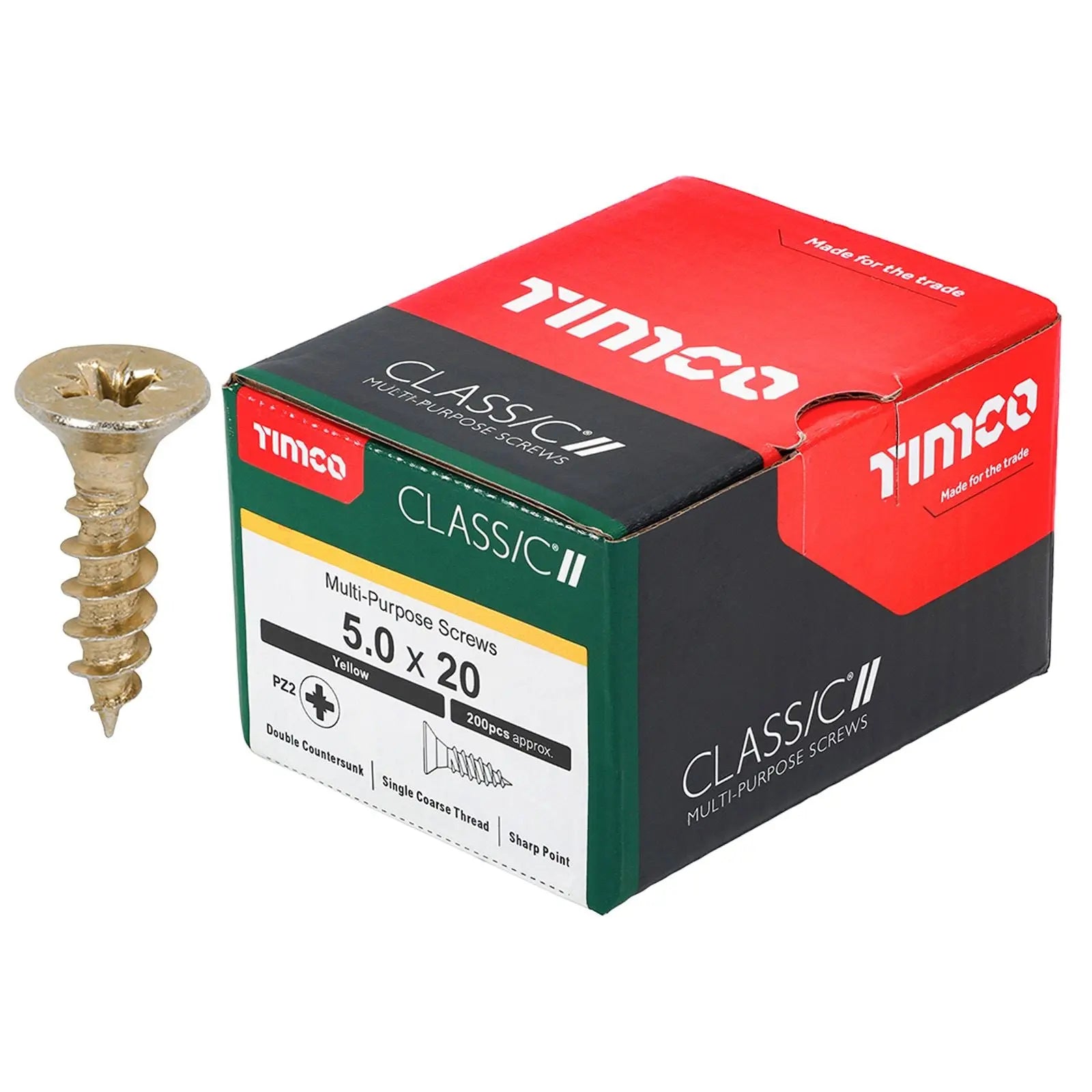 TIMCO Classic Multi Purpose Screws Pozi Head Double Countersunk Yellow Boxed - Choose Size White Rose Tools