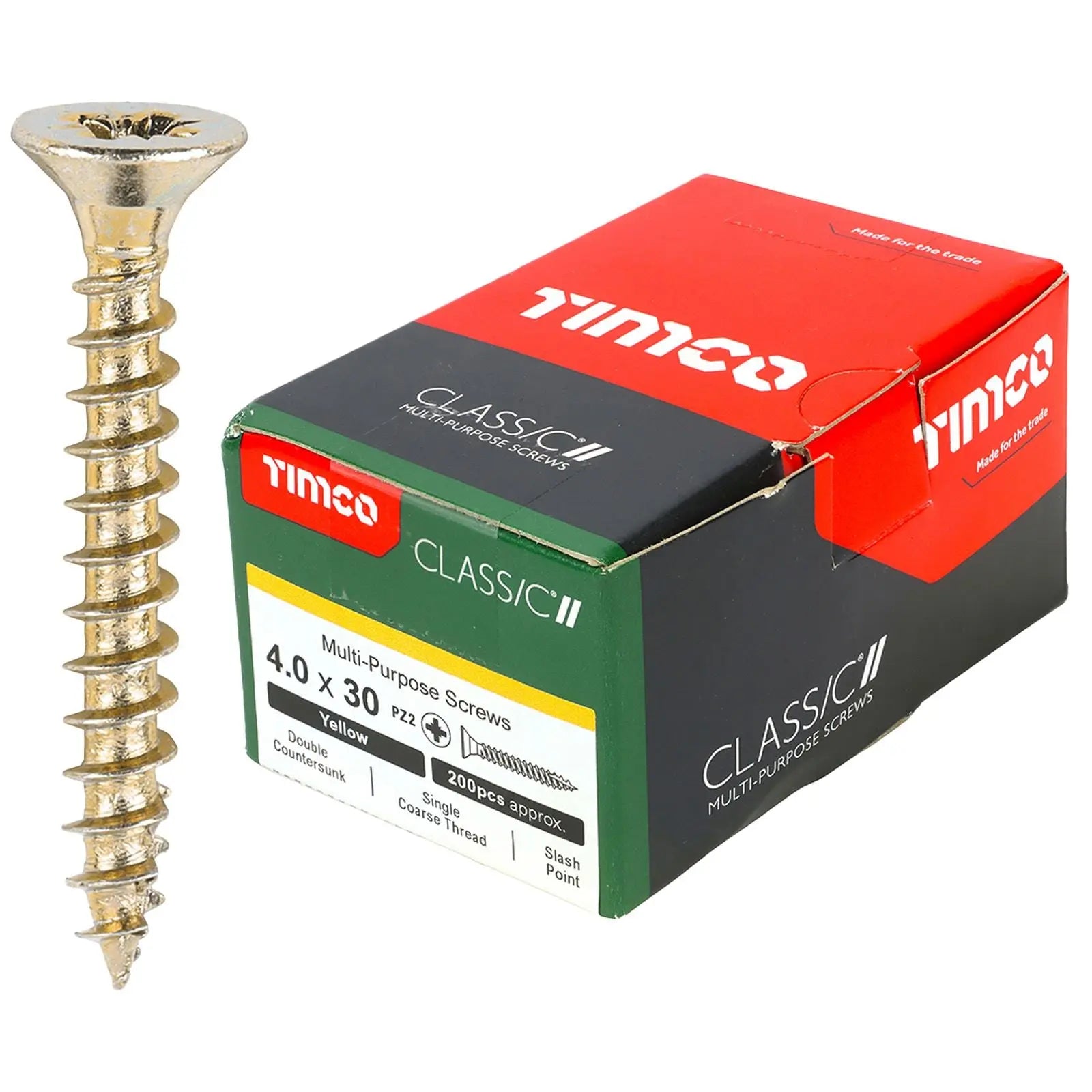 TIMCO Classic Multi Purpose Screws Pozi Head Double Countersunk Yellow Boxed - Choose Size White Rose Tools