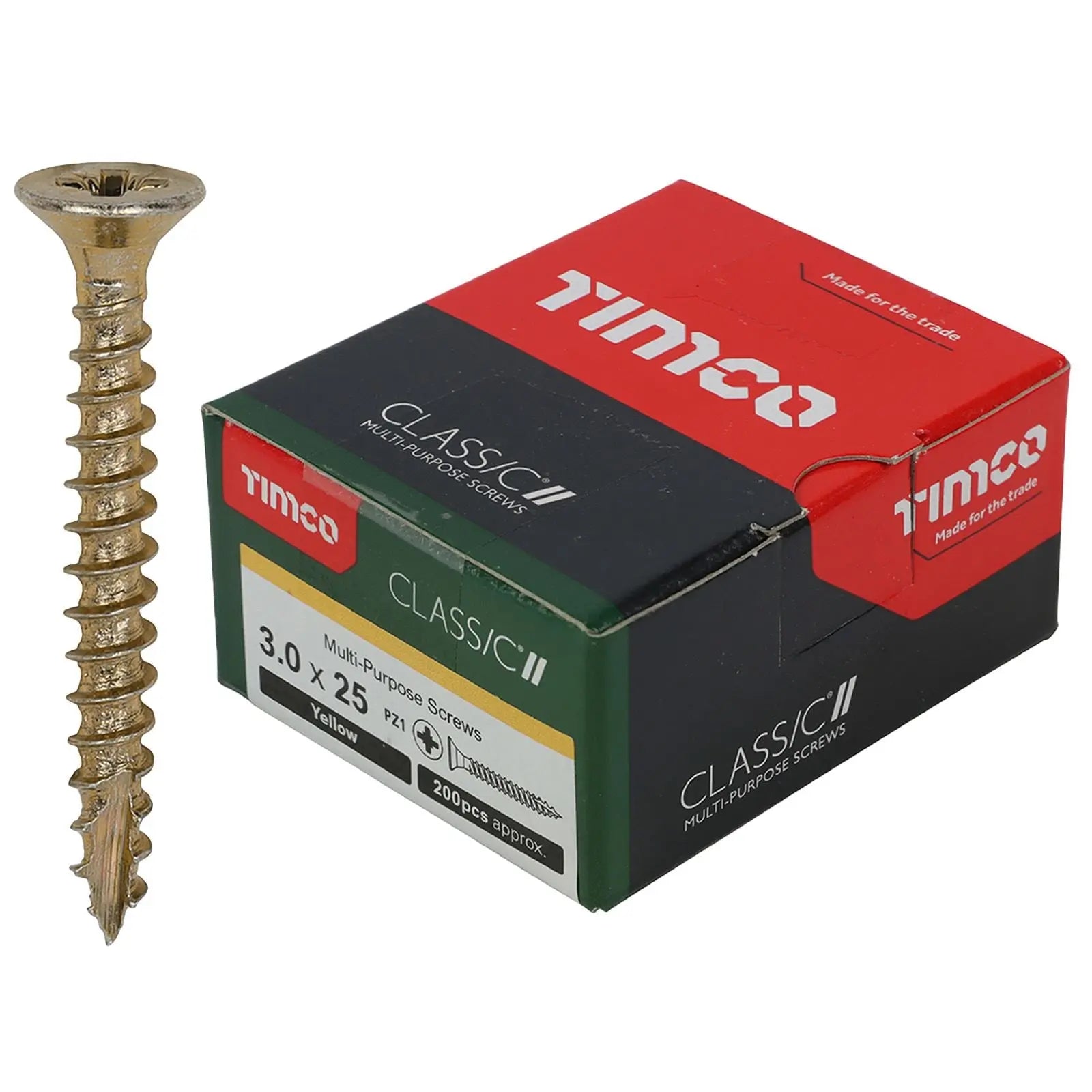 TIMCO Classic Multi Purpose Screws Pozi Head Double Countersunk Yellow Boxed - Choose Size White Rose Tools
