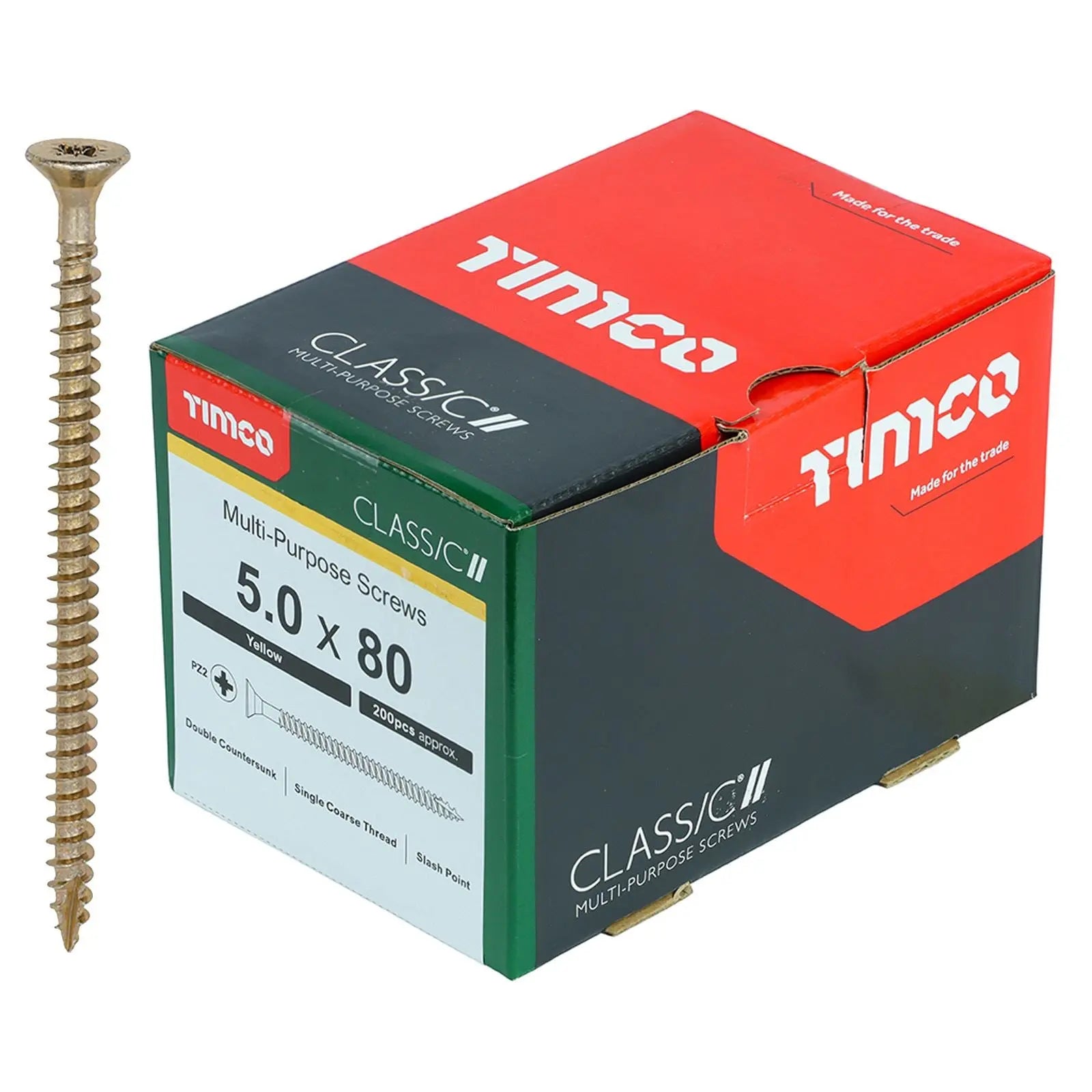 TIMCO Classic Multi Purpose Screws Pozi Head Double Countersunk Yellow Boxed - Choose Size White Rose Tools