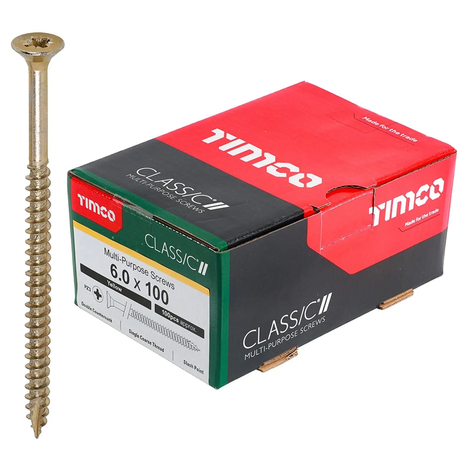 TIMCO Classic Multi Purpose Screws Pozi Head Double Countersunk Yellow Boxed - Choose Size White Rose Tools