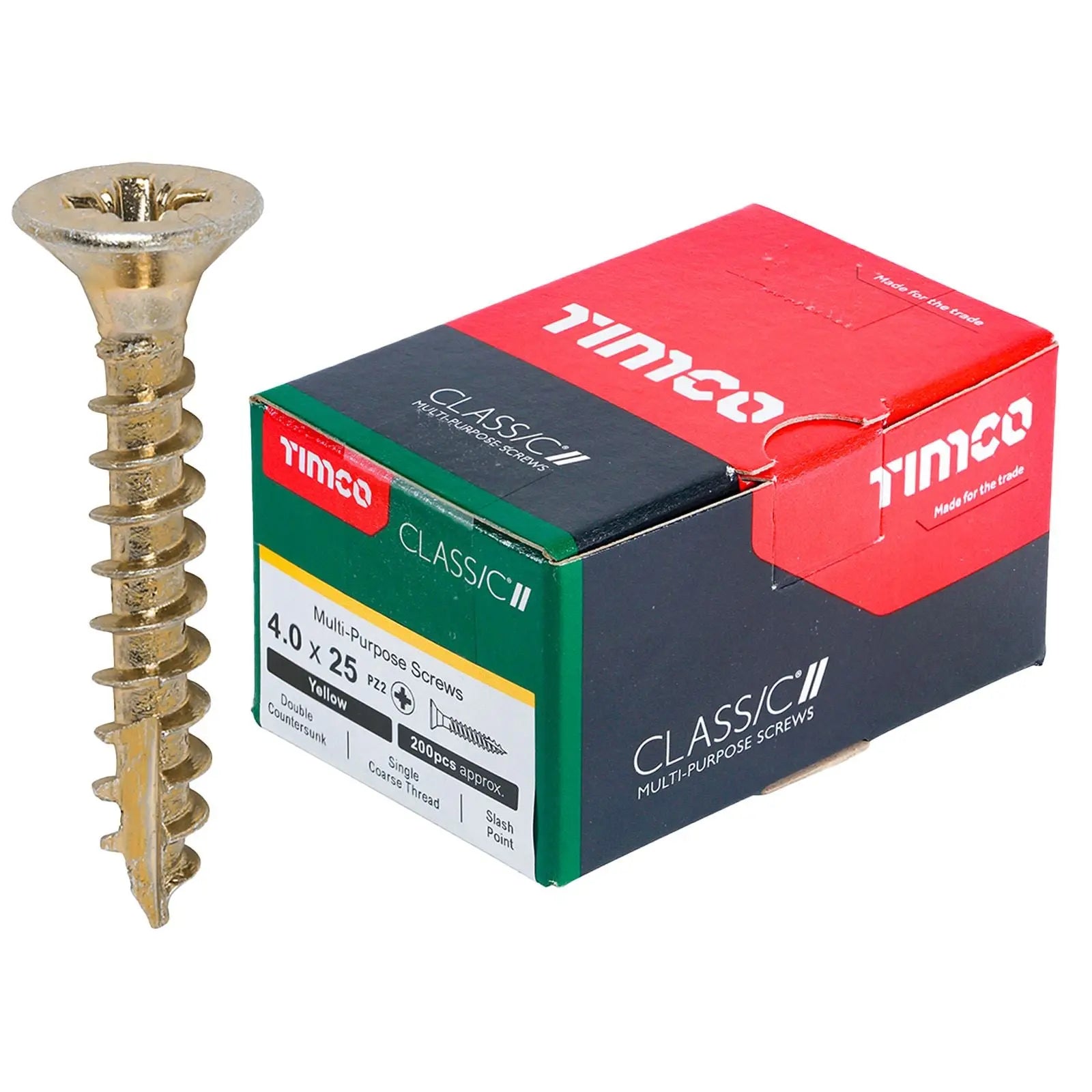 TIMCO Classic Multi Purpose Screws Pozi Head Double Countersunk Yellow Boxed - Choose Size White Rose Tools