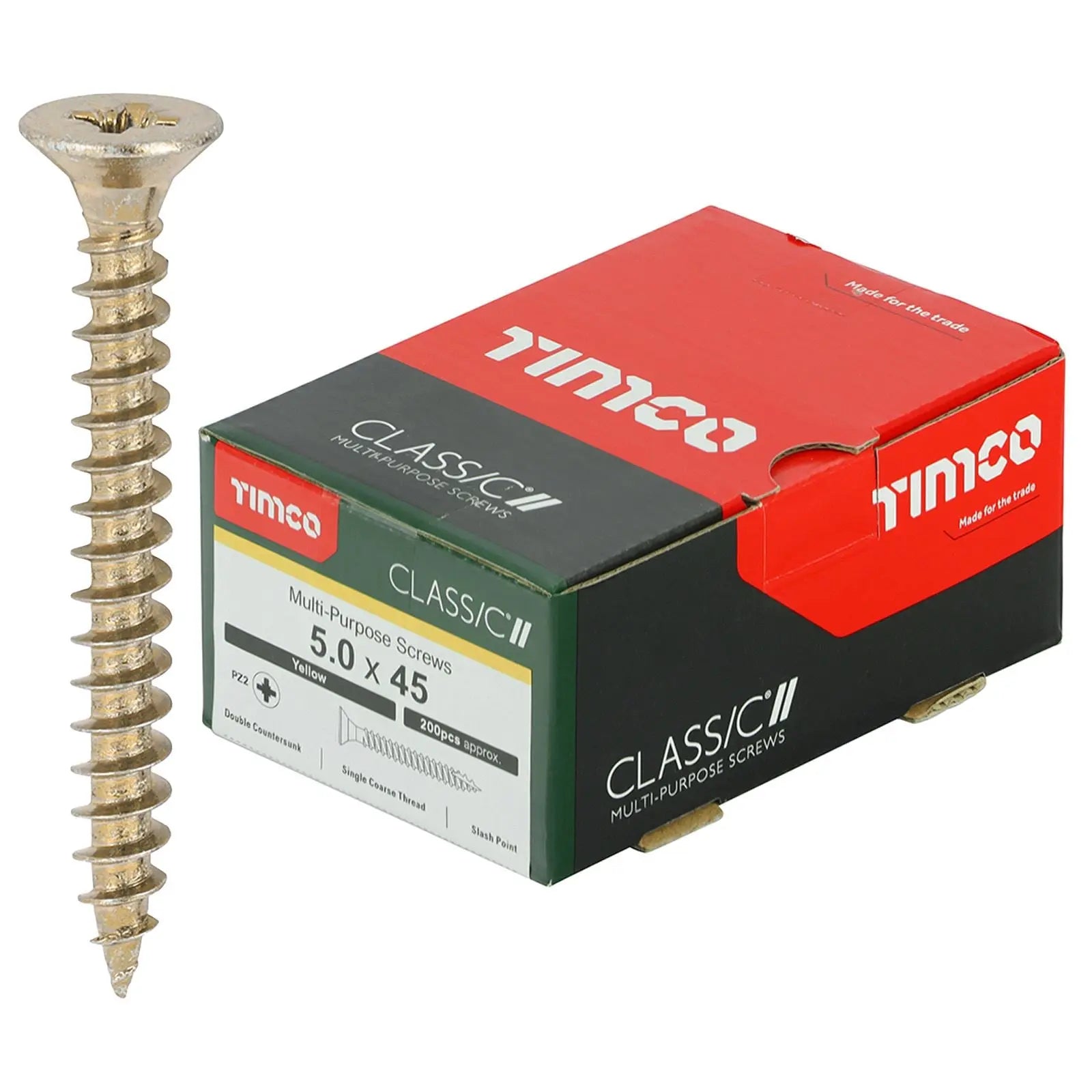 TIMCO Classic Multi Purpose Screws Pozi Head Double Countersunk Yellow Boxed - Choose Size White Rose Tools