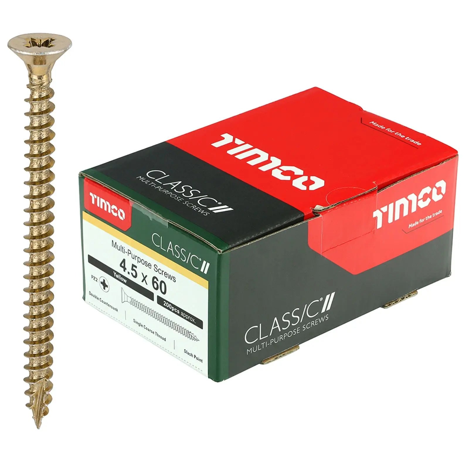 TIMCO Classic Multi Purpose Screws Pozi Head Double Countersunk Yellow Boxed - Choose Size White Rose Tools