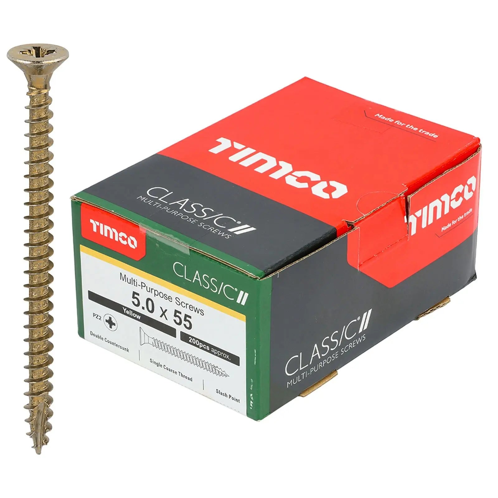 TIMCO Classic Multi Purpose Screws Pozi Head Double Countersunk Yellow Boxed - Choose Size White Rose Tools