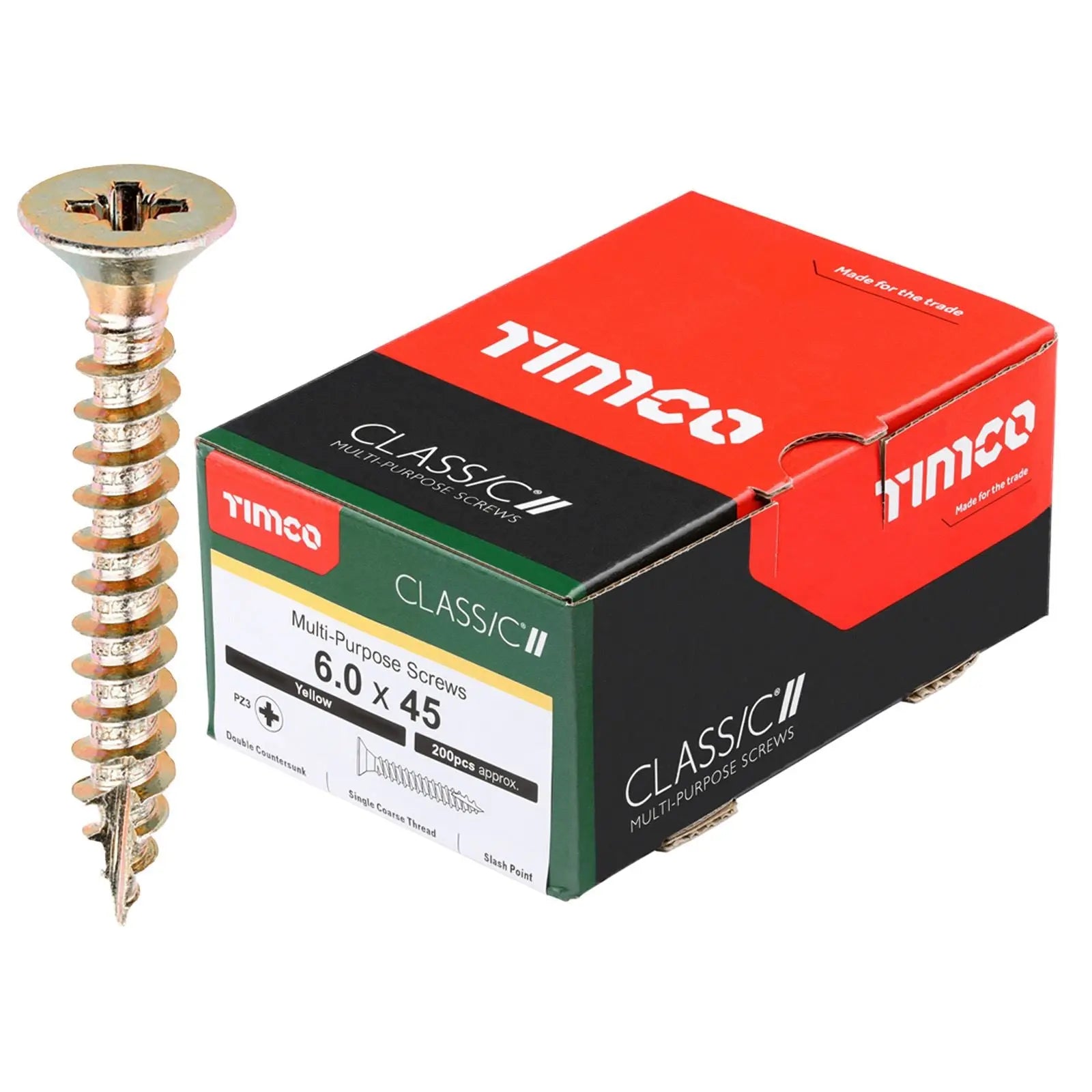 TIMCO Classic Multi Purpose Screws Pozi Head Double Countersunk Yellow Boxed - Choose Size White Rose Tools
