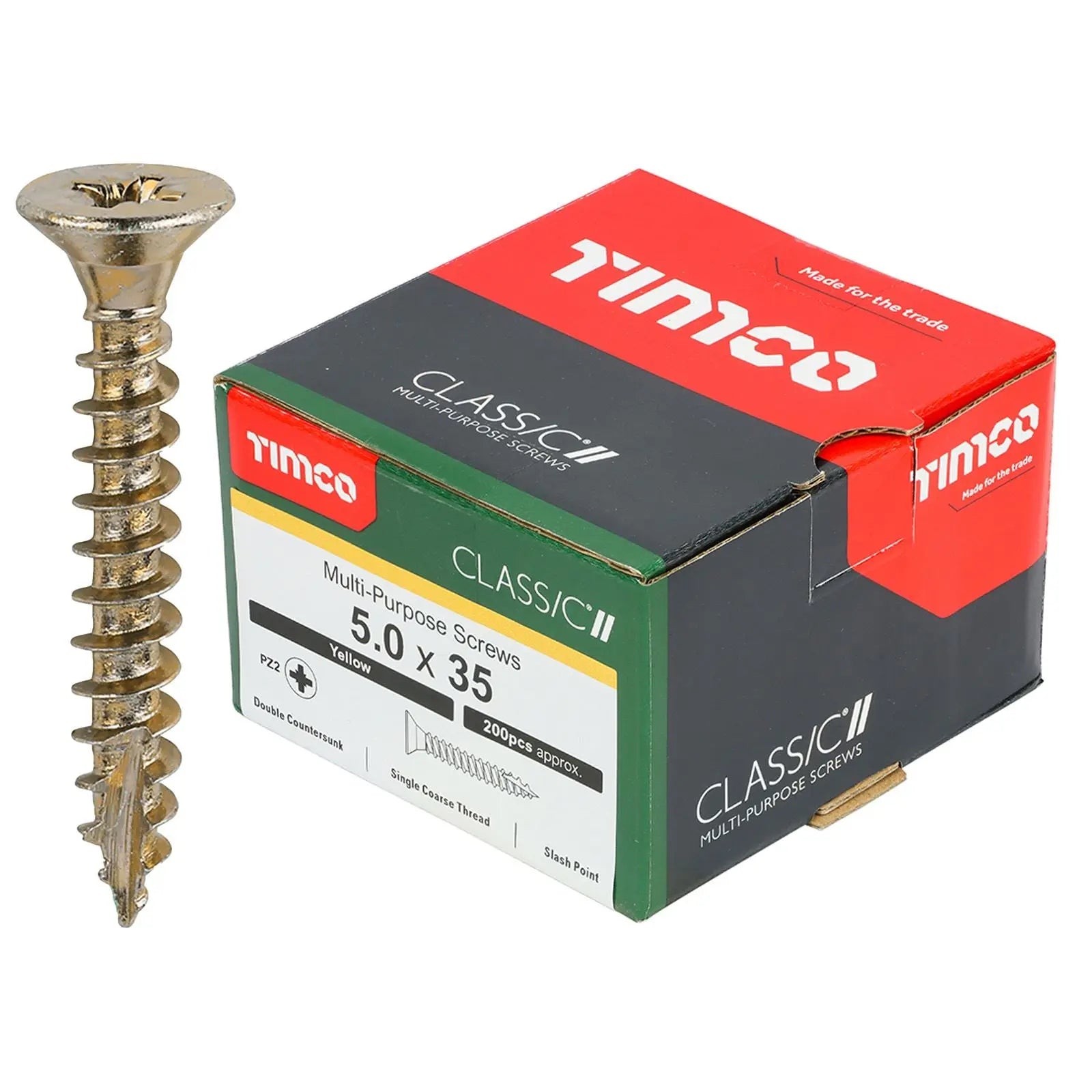 TIMCO Classic Multi Purpose Screws Pozi Head Double Countersunk Yellow Boxed - Choose Size White Rose Tools