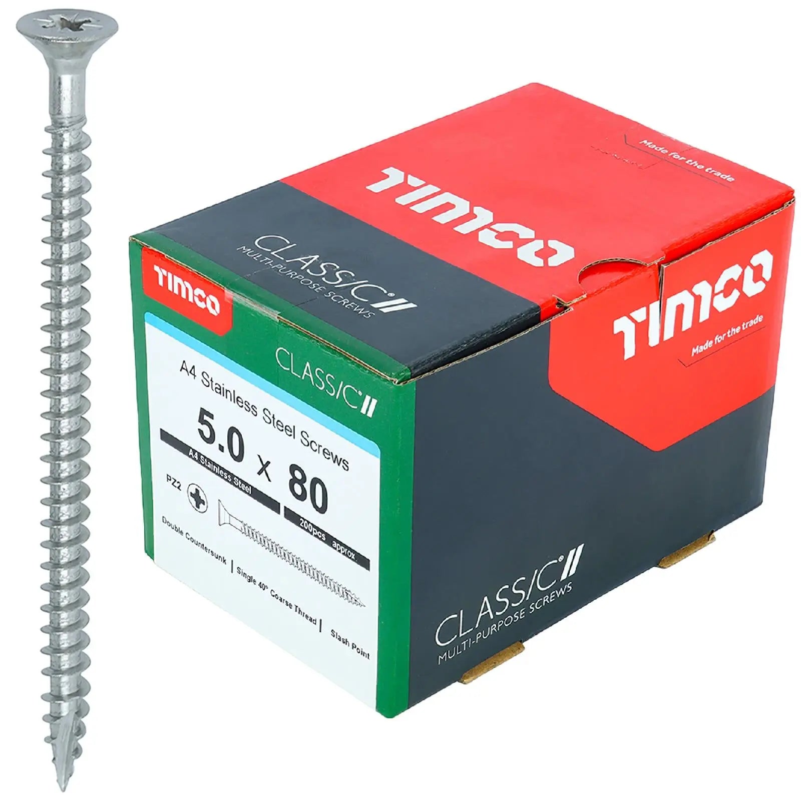 TIMCO Classic Wood Screw A4 Stainless Steel Countersunk Multi Purpose White Rose Tools