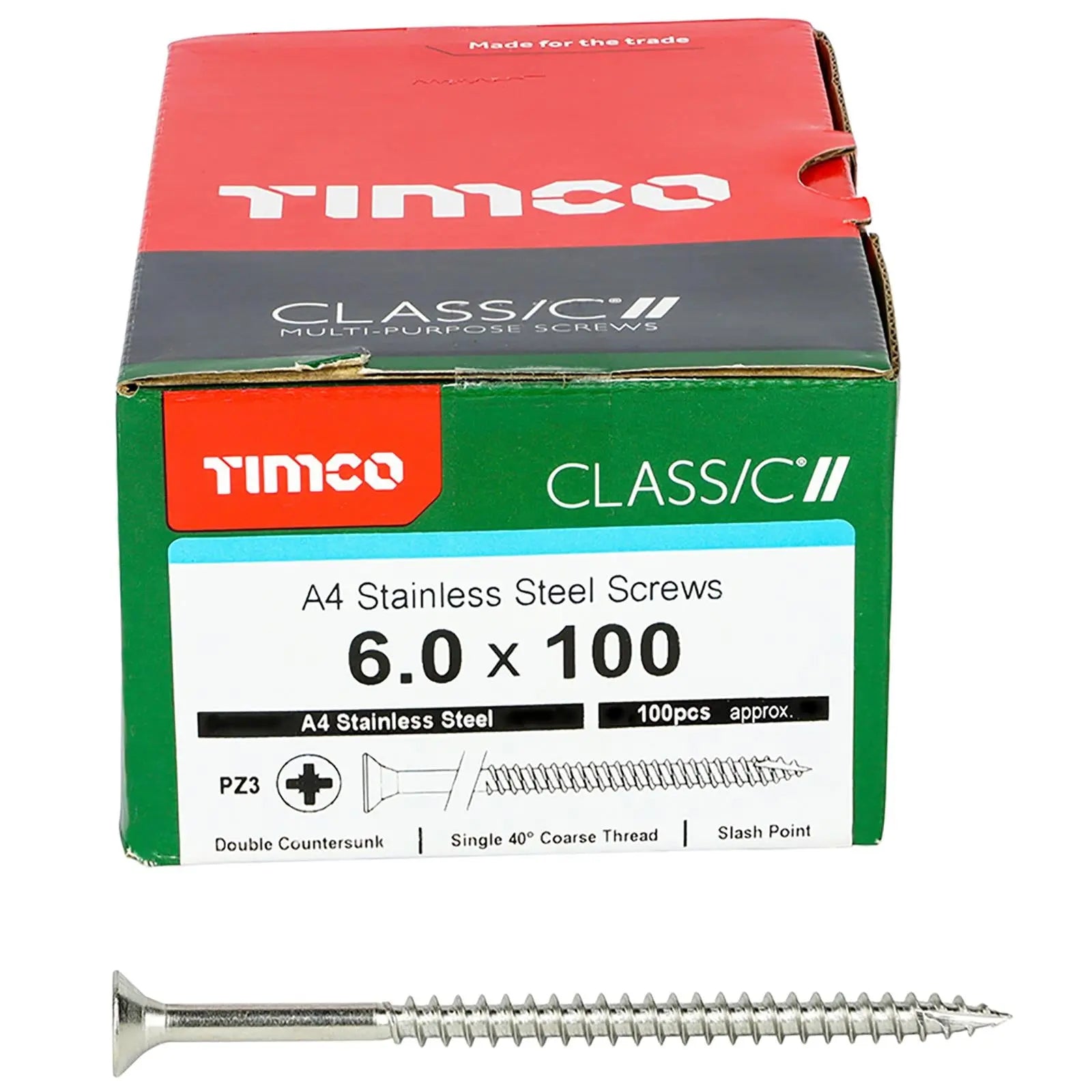 TIMCO Classic Wood Screw A4 Stainless Steel Countersunk Multi Purpose  White Rose Tools