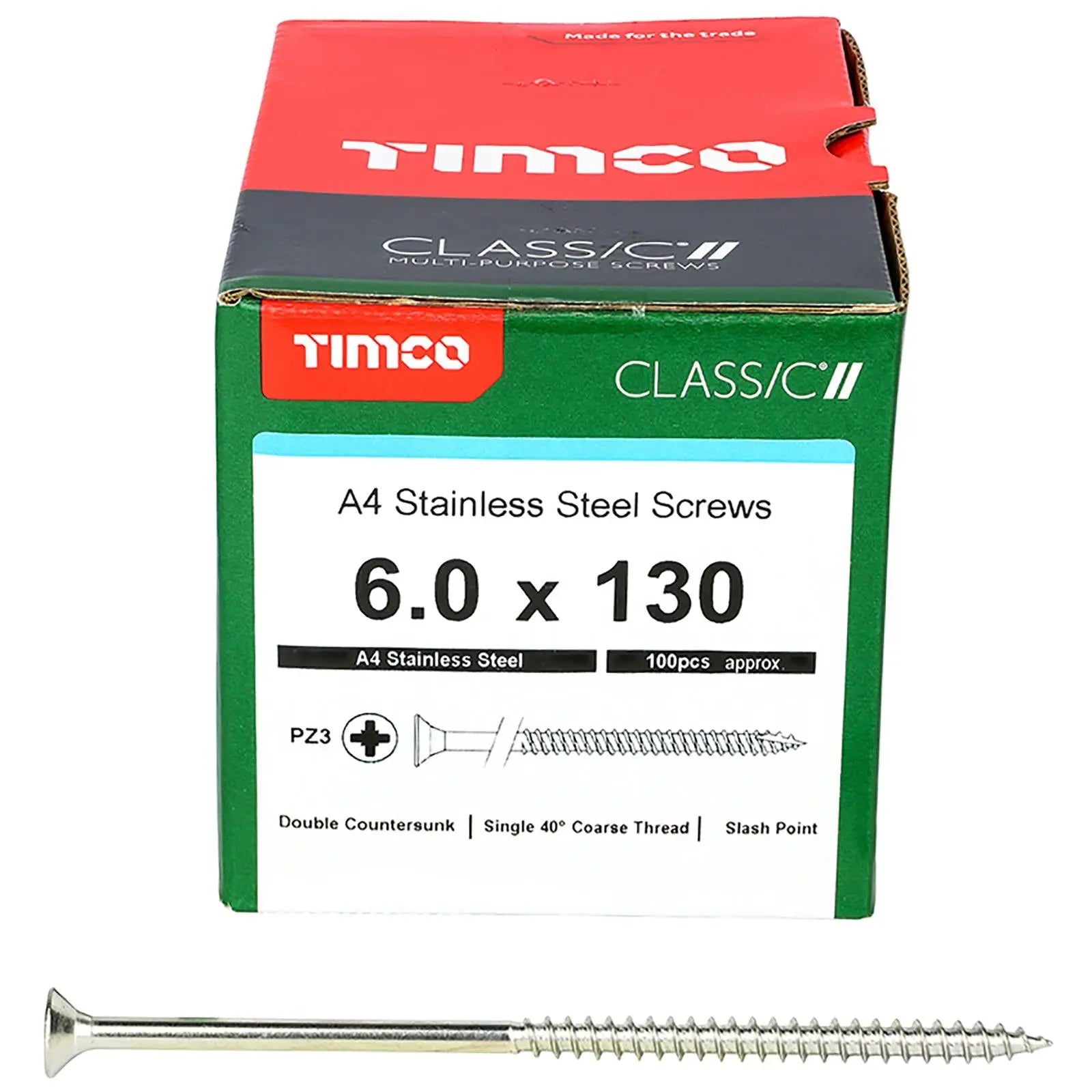 TIMCO Classic Wood Screw A4 Stainless Steel Countersunk Multi Purpose  White Rose Tools