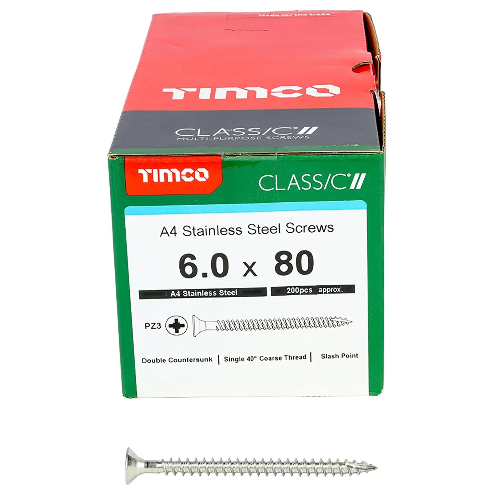 TIMCO Classic Wood Screw A4 Stainless Steel Countersunk Multi Purpose  White Rose Tools