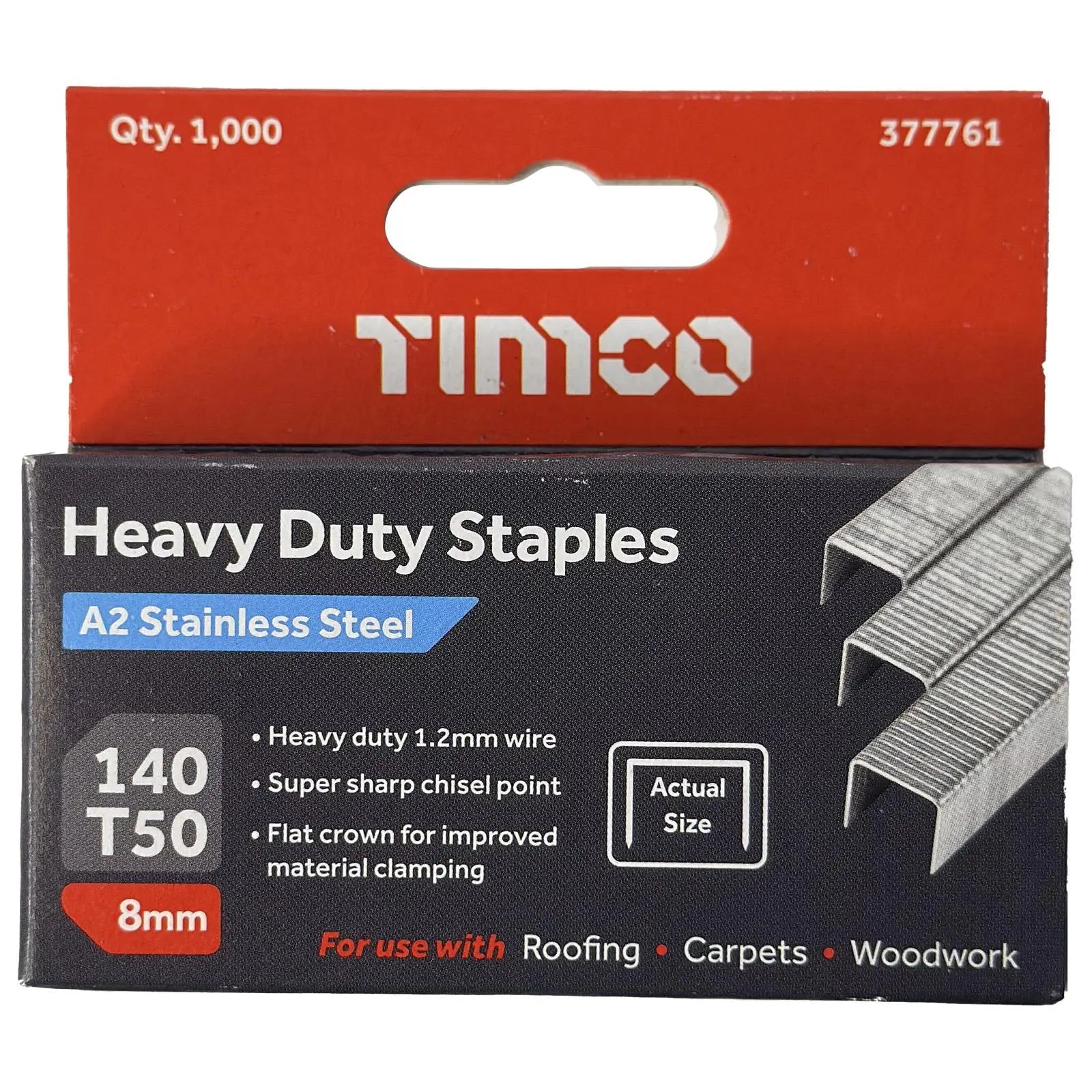 TIMCO Heavy Duty Staples A2 Stainless Steel 1000 Staples Type 140 T50 - Choose Size  White Rose Tools