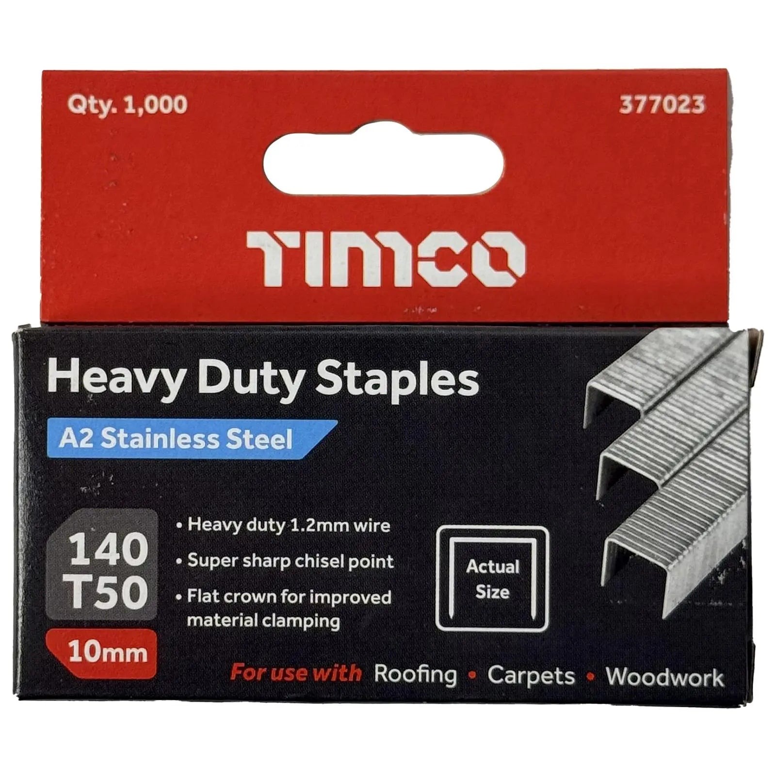 TIMCO Heavy Duty Staples A2 Stainless Steel 1000 Staples Type 140 T50 - Choose Size  White Rose Tools
