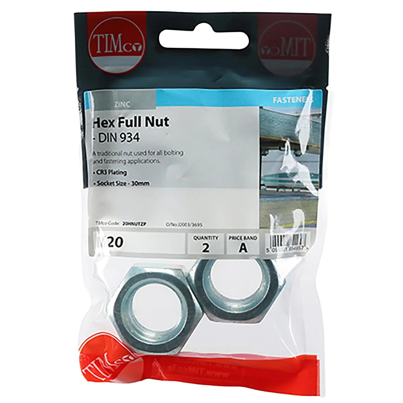 TIMCO Hex Full Nuts Zinc DIN934 M4-M20 Choose Size White Rose Tools