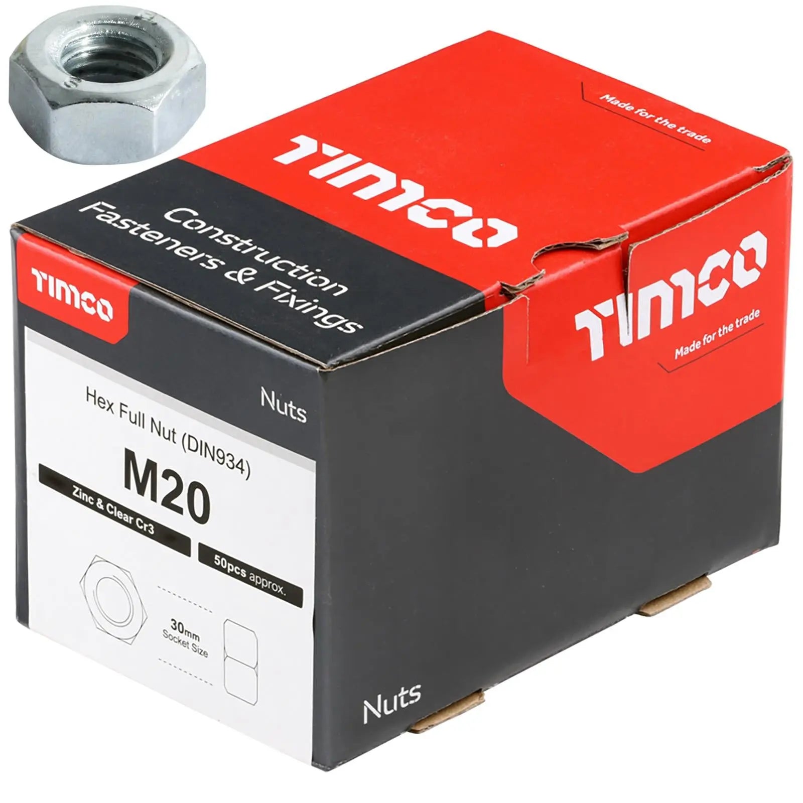 TIMCO Hex Full Nuts Zinc DIN934 M4-M20 Choose Size White Rose Tools