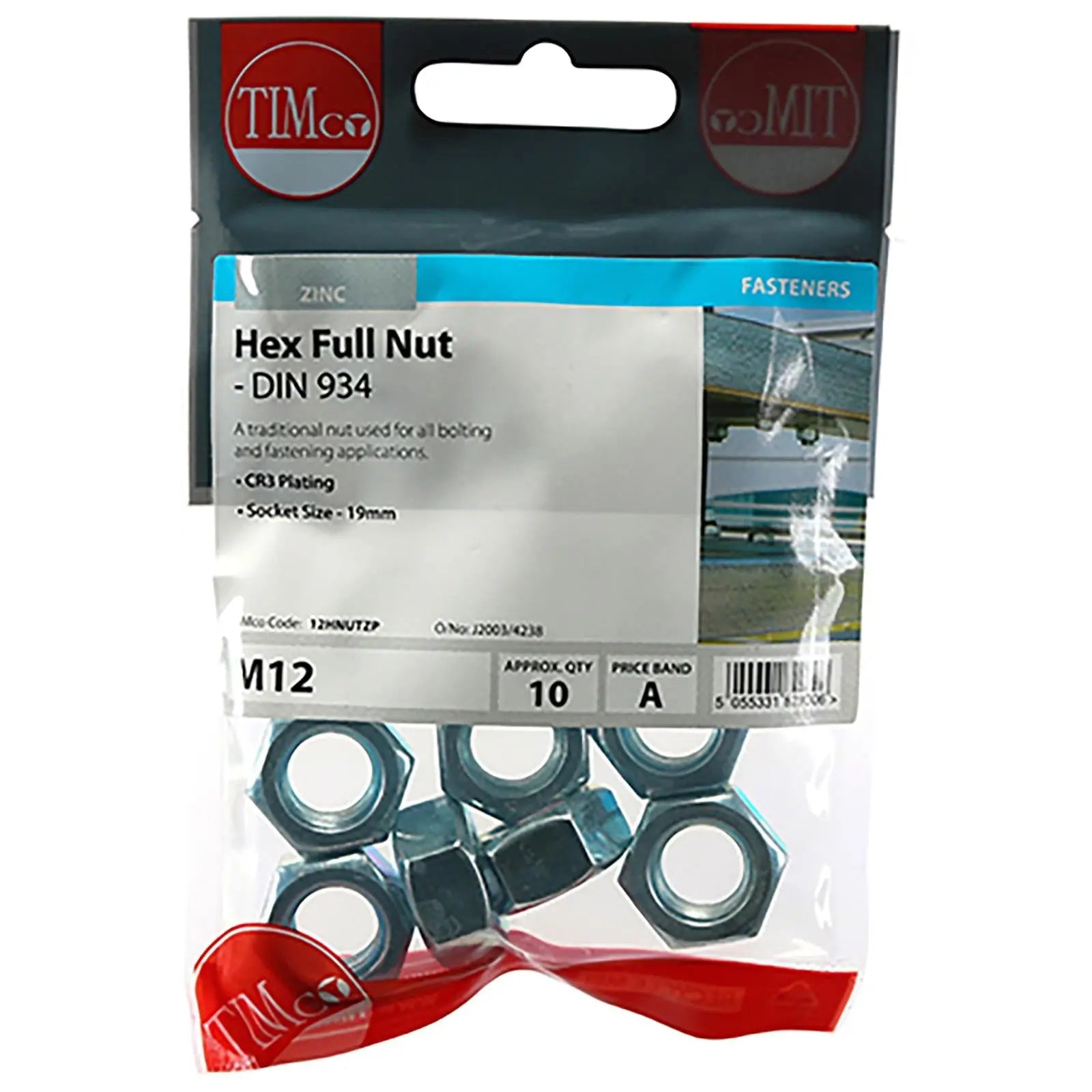 TIMCO Hex Full Nuts Zinc DIN934 M4-M20 Choose Size White Rose Tools