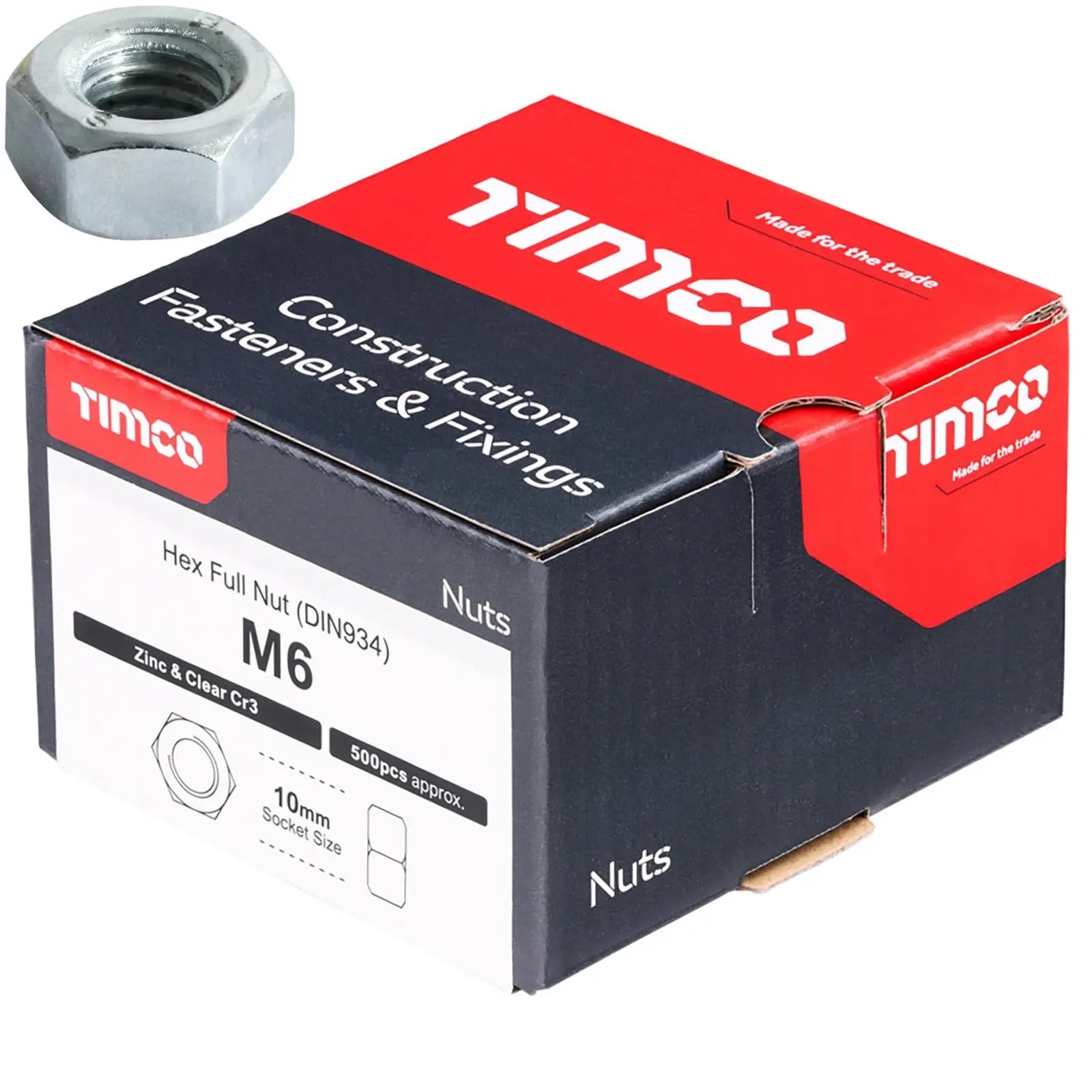 TIMCO Hex Full Nuts Zinc DIN934 M4-M20 Choose Size White Rose Tools