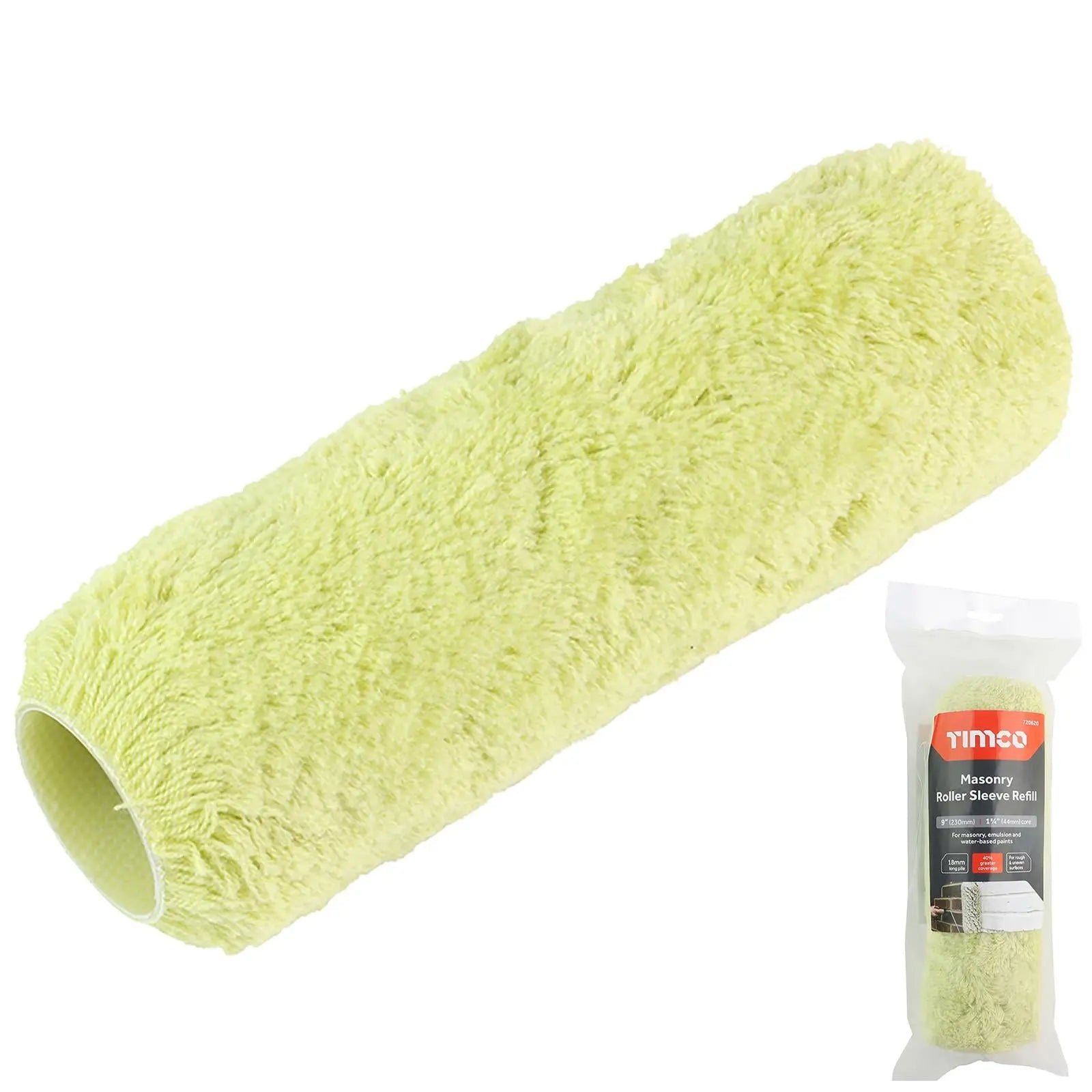 TIMCO Masonry Paint Roller Sleeve Refill 230mm 9" Extra Long Pile 18mm White Rose Tools