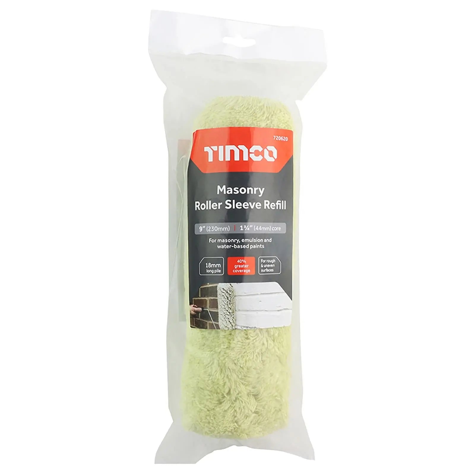 TIMCO Masonry Paint Roller Sleeve Refill 230mm 9" Extra Long Pile 18mm  White Rose Tools