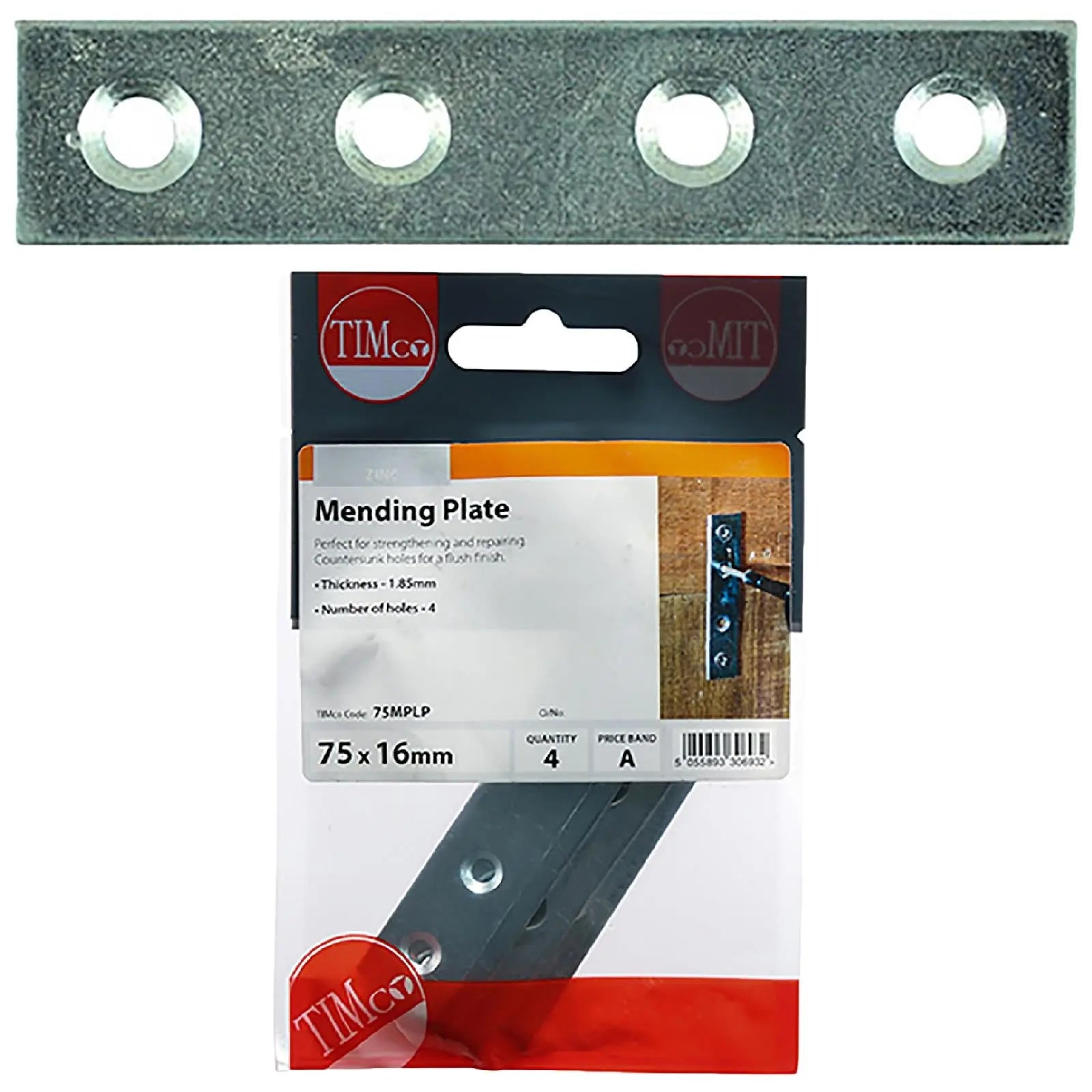 TIMCO Mending Plate Straight Zinc Plated Steel Countersunk Holes  White Rose Tools