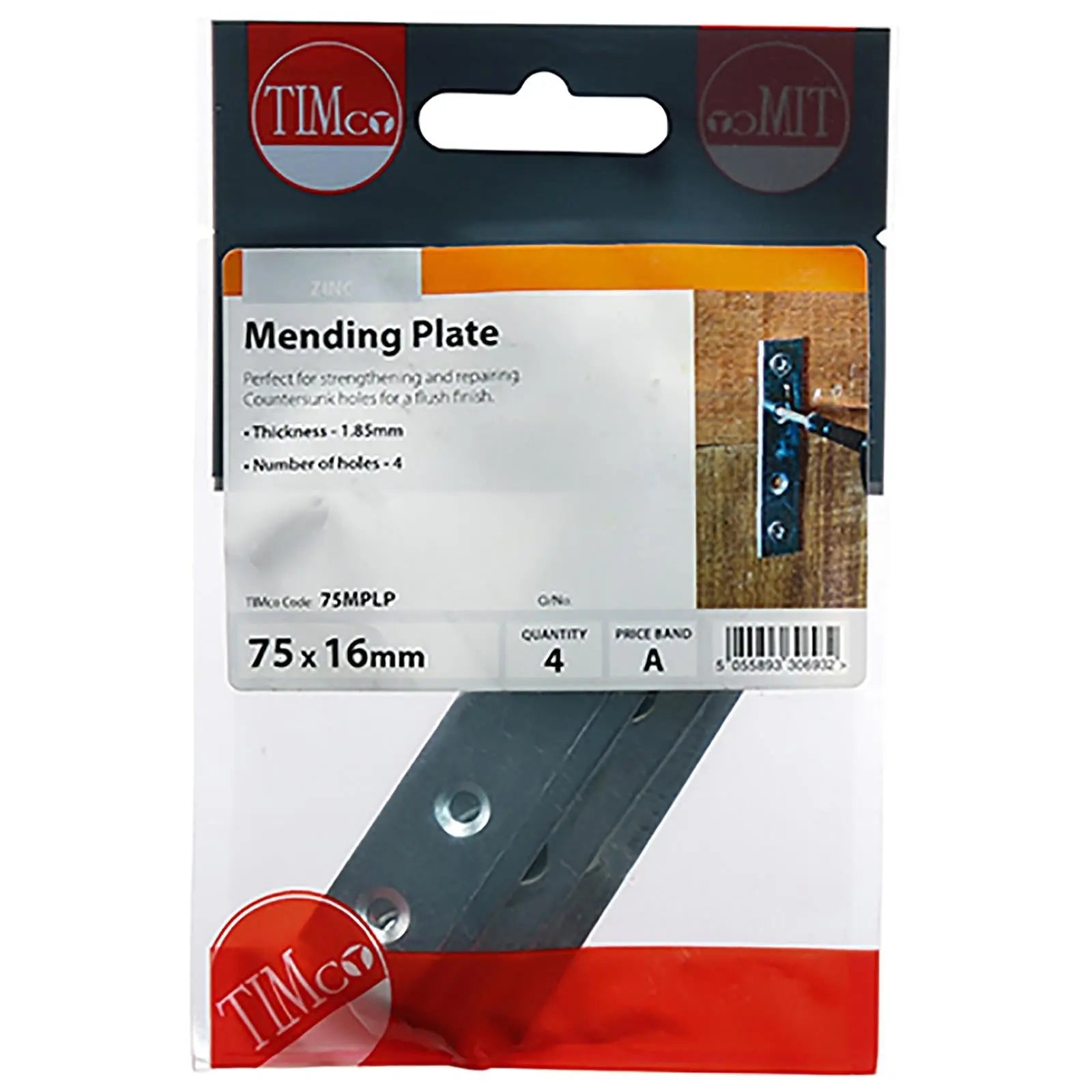 TIMCO Mending Plate Straight Zinc Plated Steel Countersunk Holes  White Rose Tools