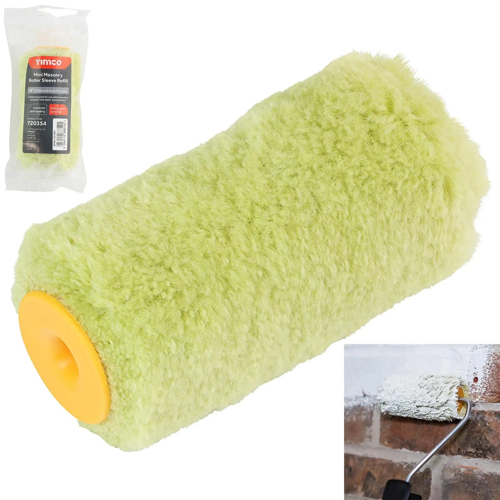 TIMCO Mini Masonry Paint Roller Sleeve Refill 100mm 4" Long Pile 12mm White Rose Tools