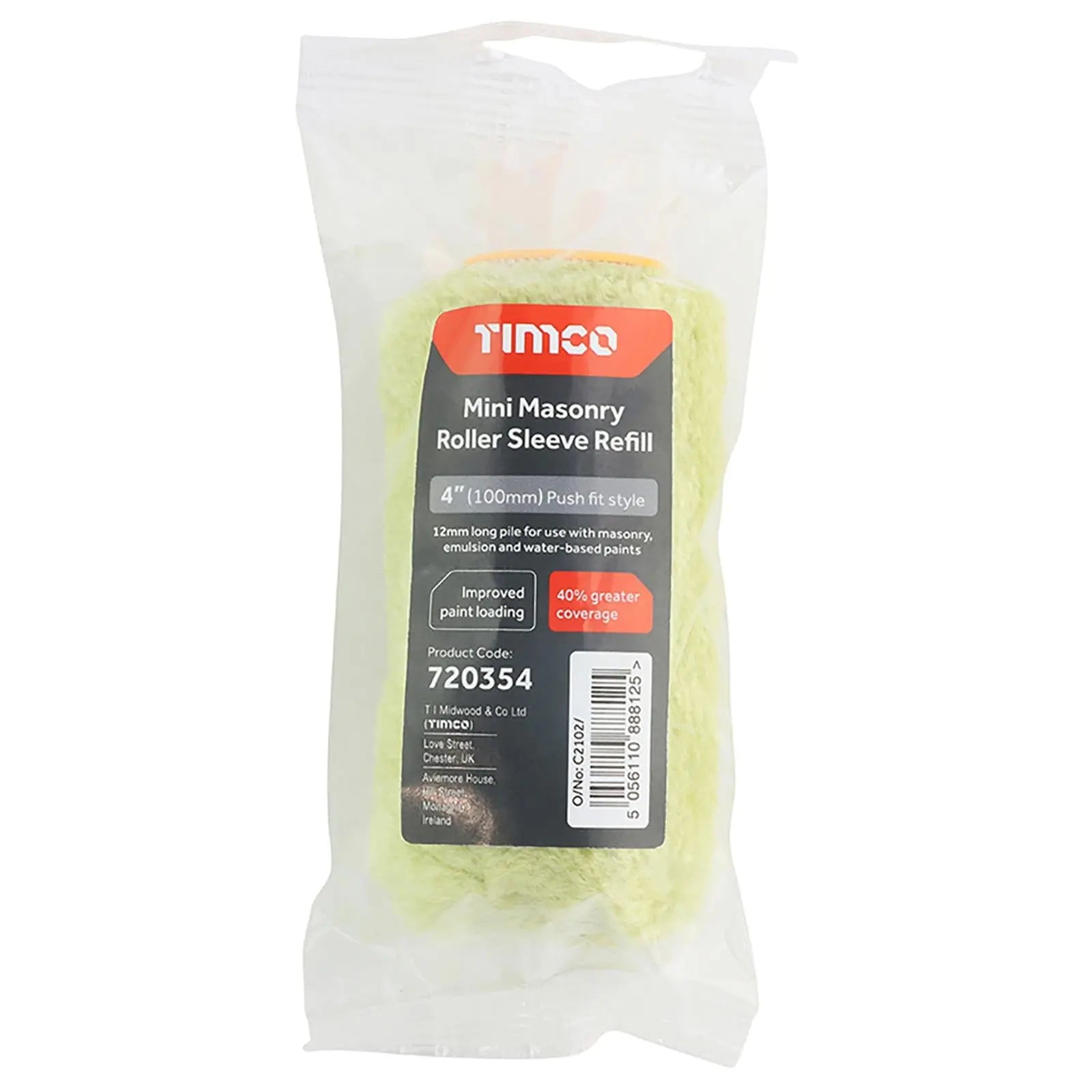 TIMCO Mini Masonry Paint Roller Sleeve Refill 100mm 4" Long Pile 12mm White Rose Tools