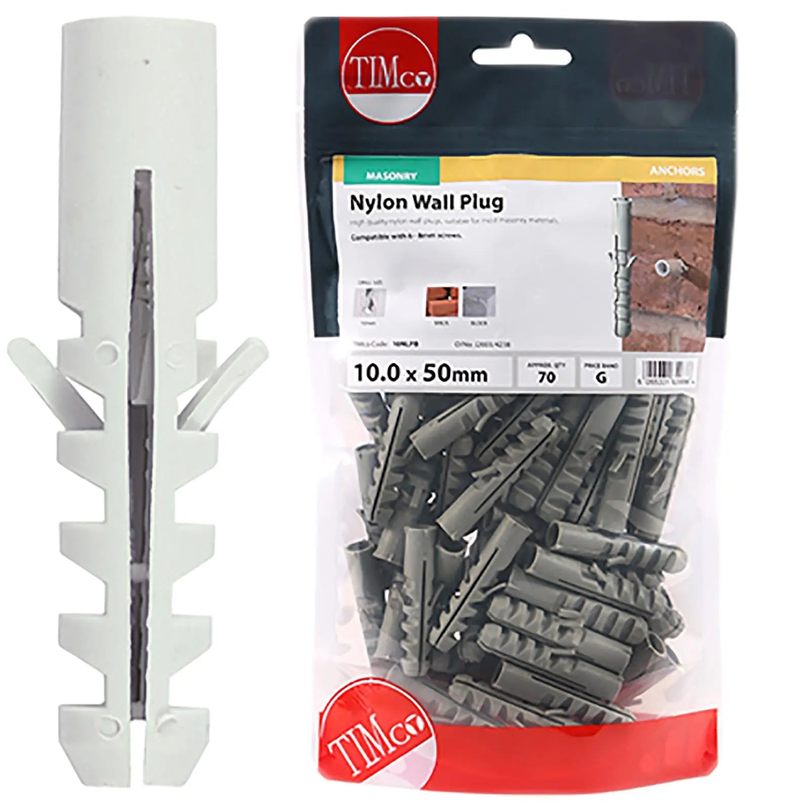 TIMCO Nylon Wall Plug for Coach Screws into Masonry TIMbag Anti Rotation Lug