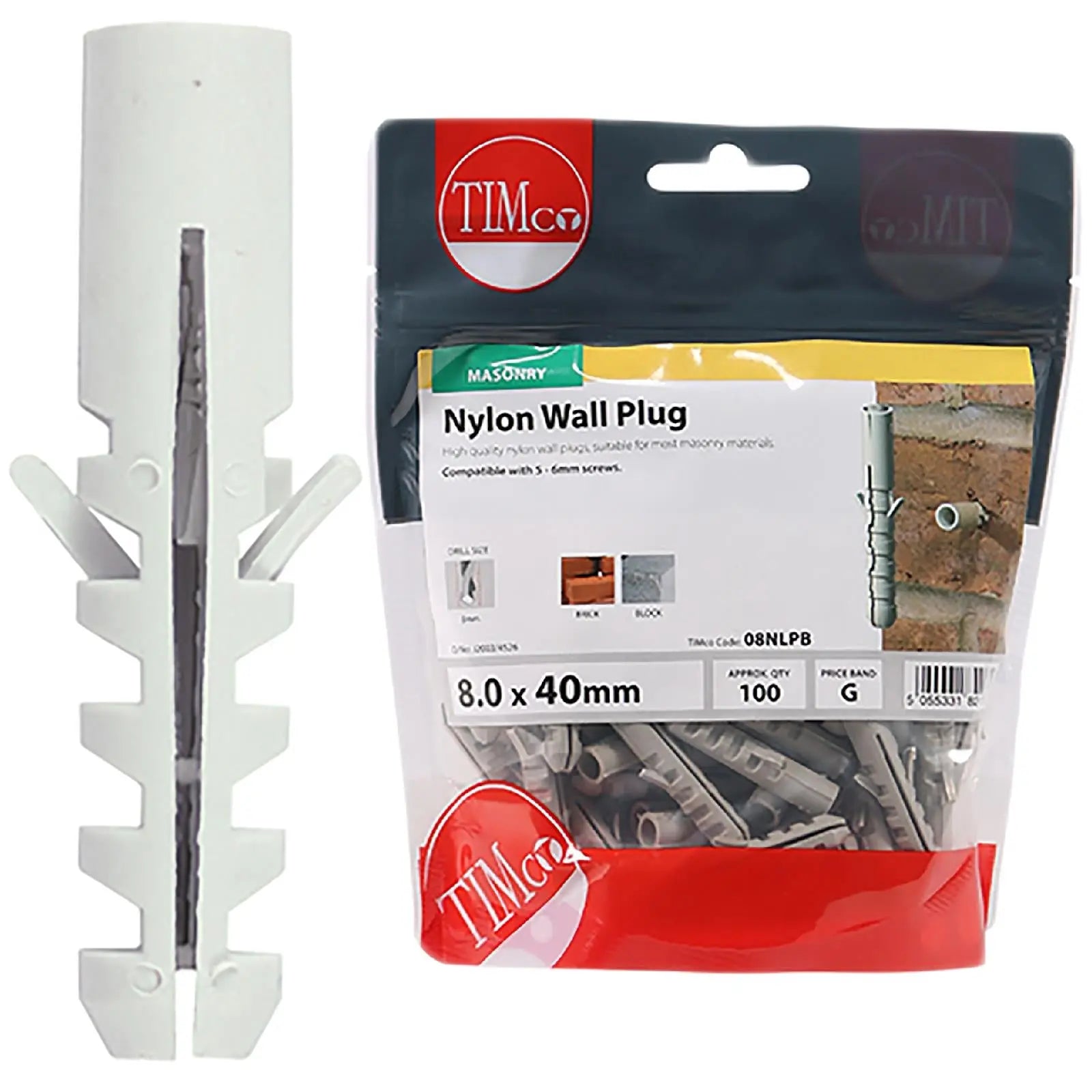 TIMCO Nylon Wall Plug for Coach Screws into Masonry TIMbag Anti Rotation Lug