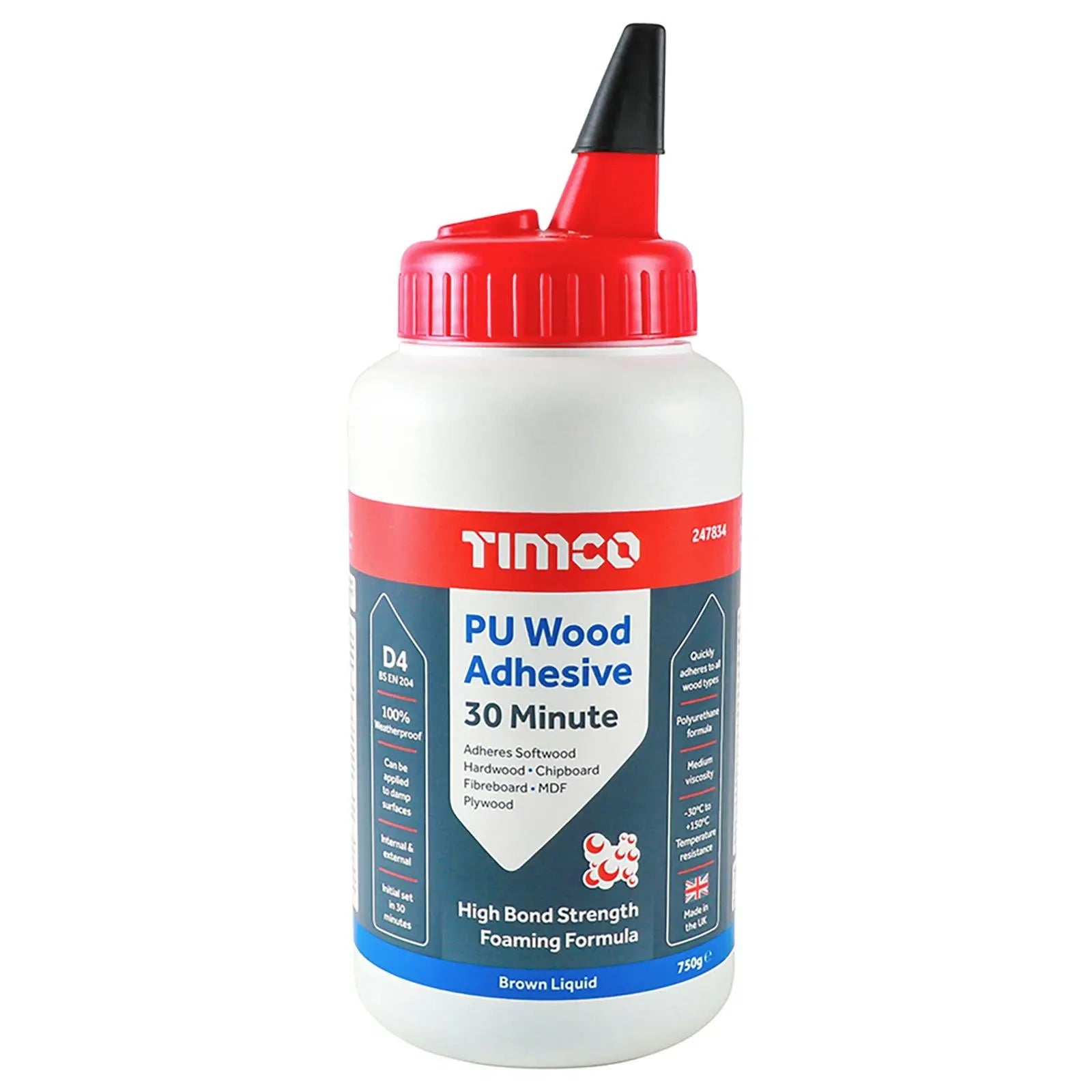 TIMCO PU Wood Adhesive Glue 30 Minute 750g Brown Liquid Bottle  White Rose Tools