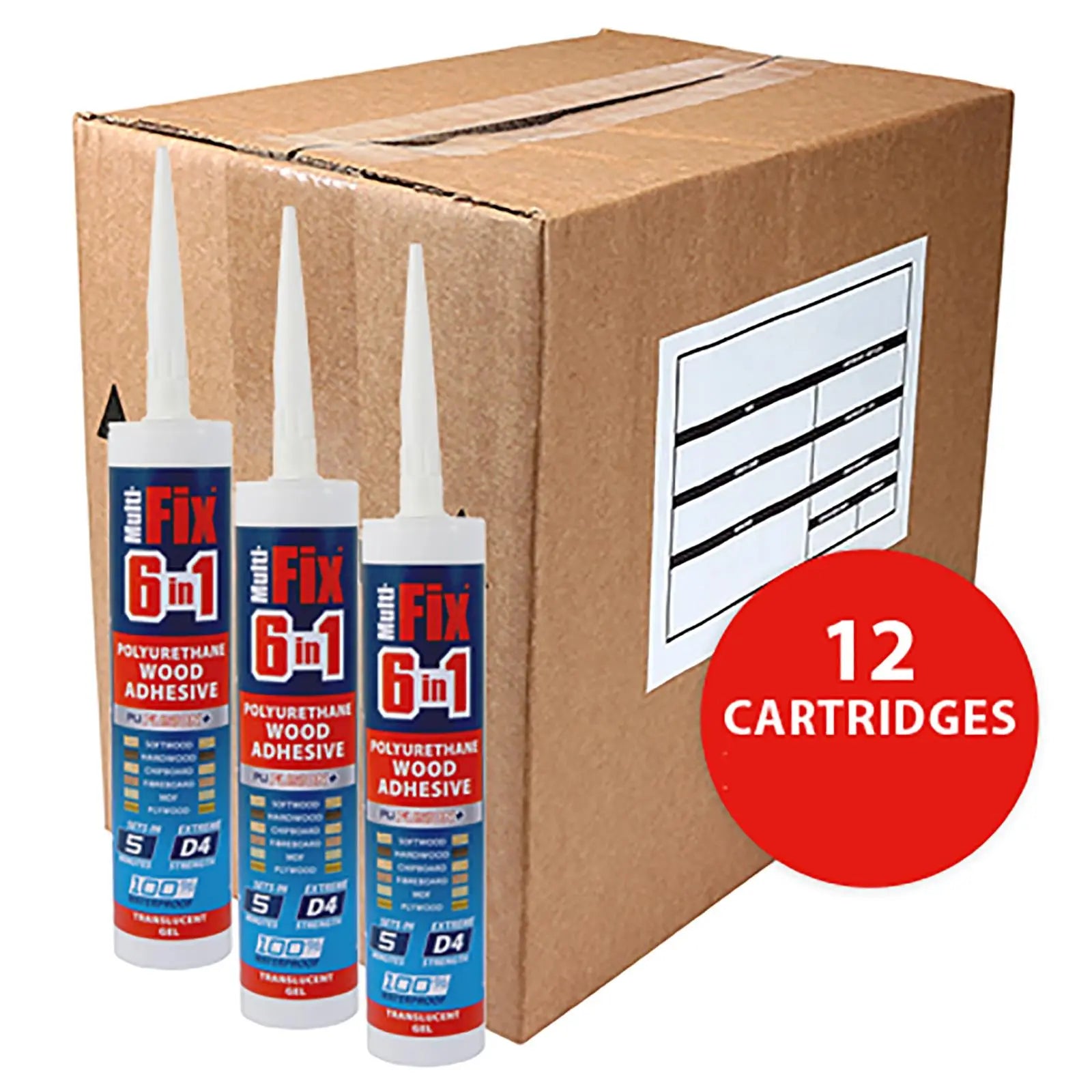 TIMCO PU Wood Adhesive Glue 5 Minute D4 Translucent Gel 310ml Cartridge 12 Pack White Rose Tools