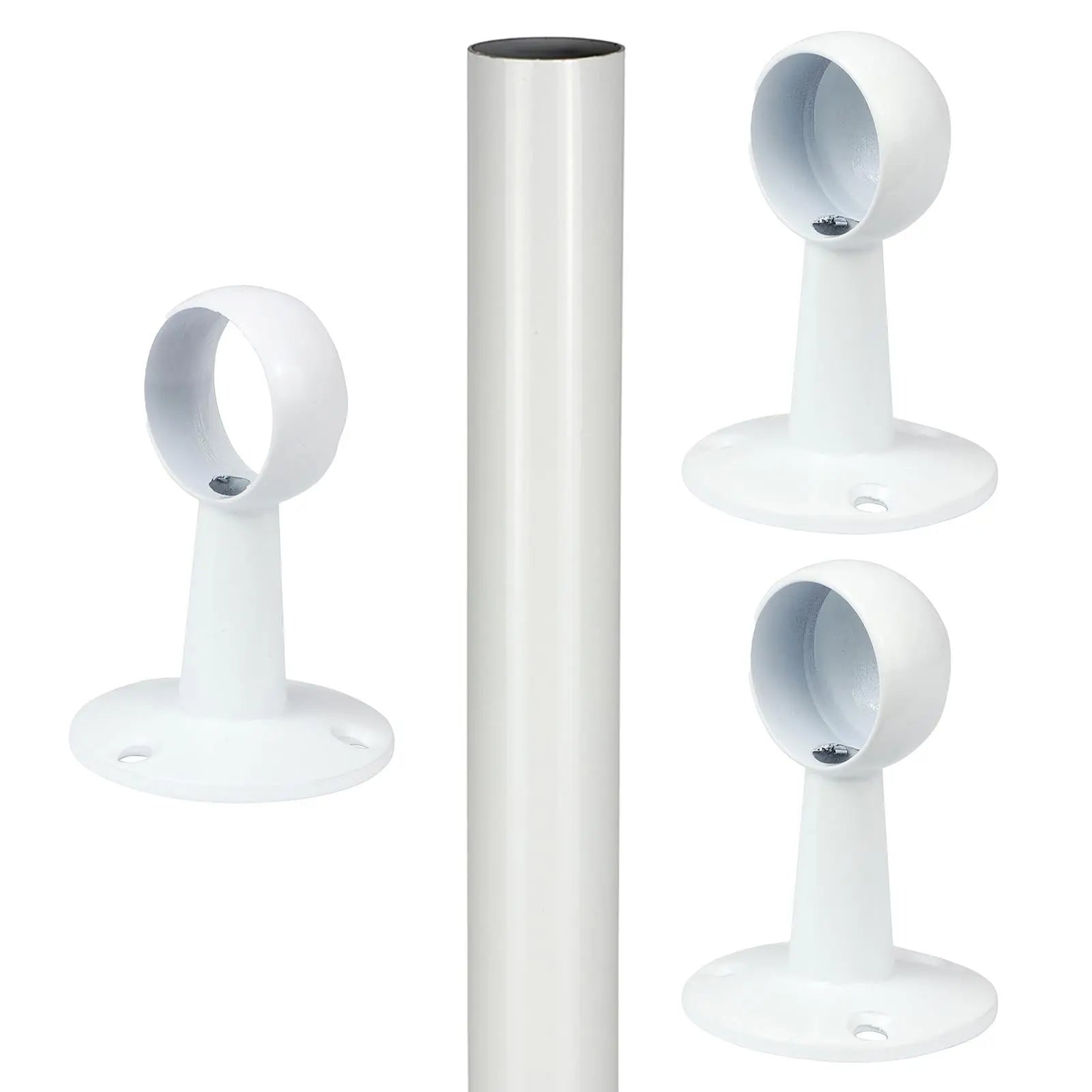 TIMCO Round Wardrobe Rail 25mm Diameter End Sockets Brackets Polished Chrome or White - Choose Length  White Rose Tools