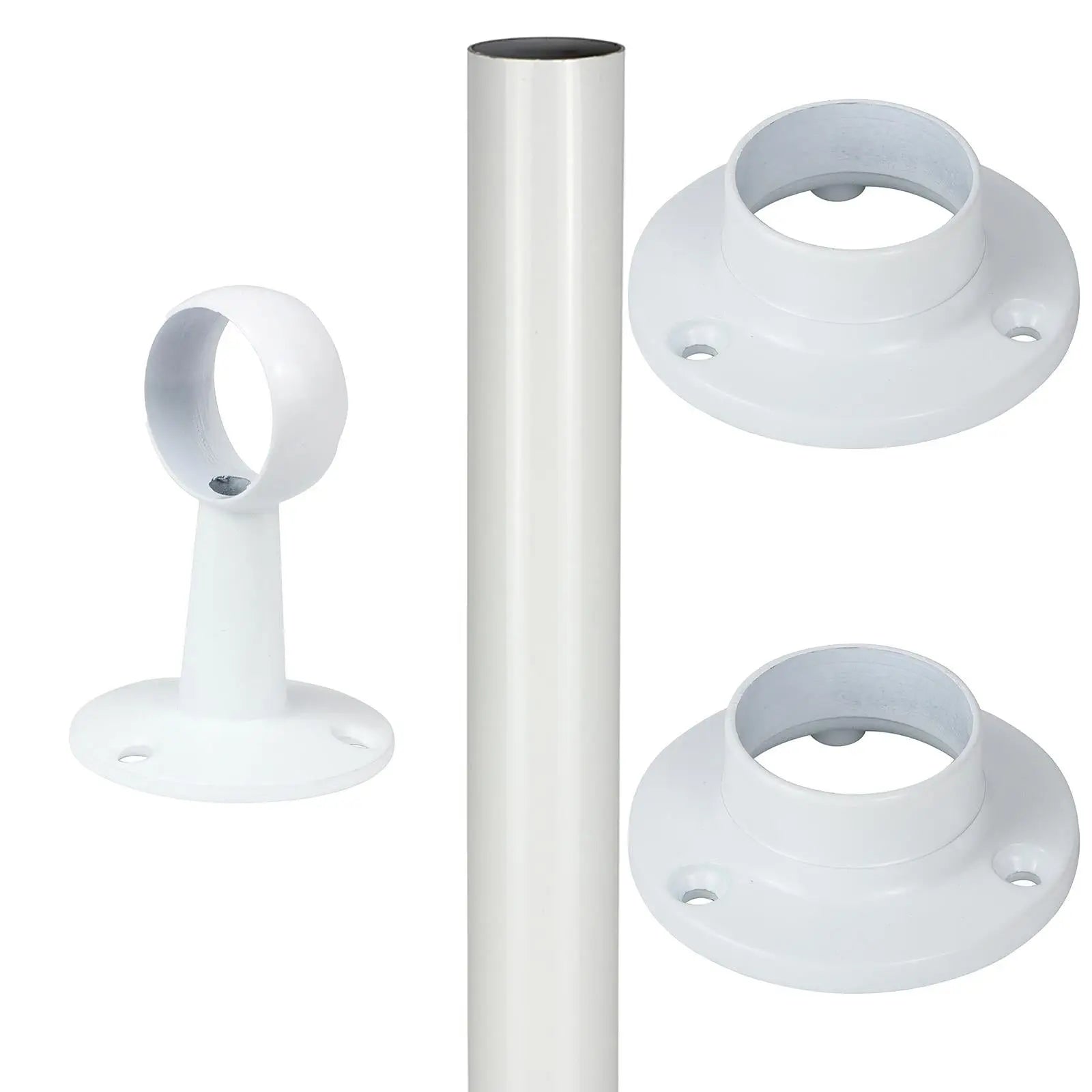 TIMCO Round Wardrobe Rail 25mm Diameter End Sockets Brackets Polished Chrome or White - Choose Length  White Rose Tools