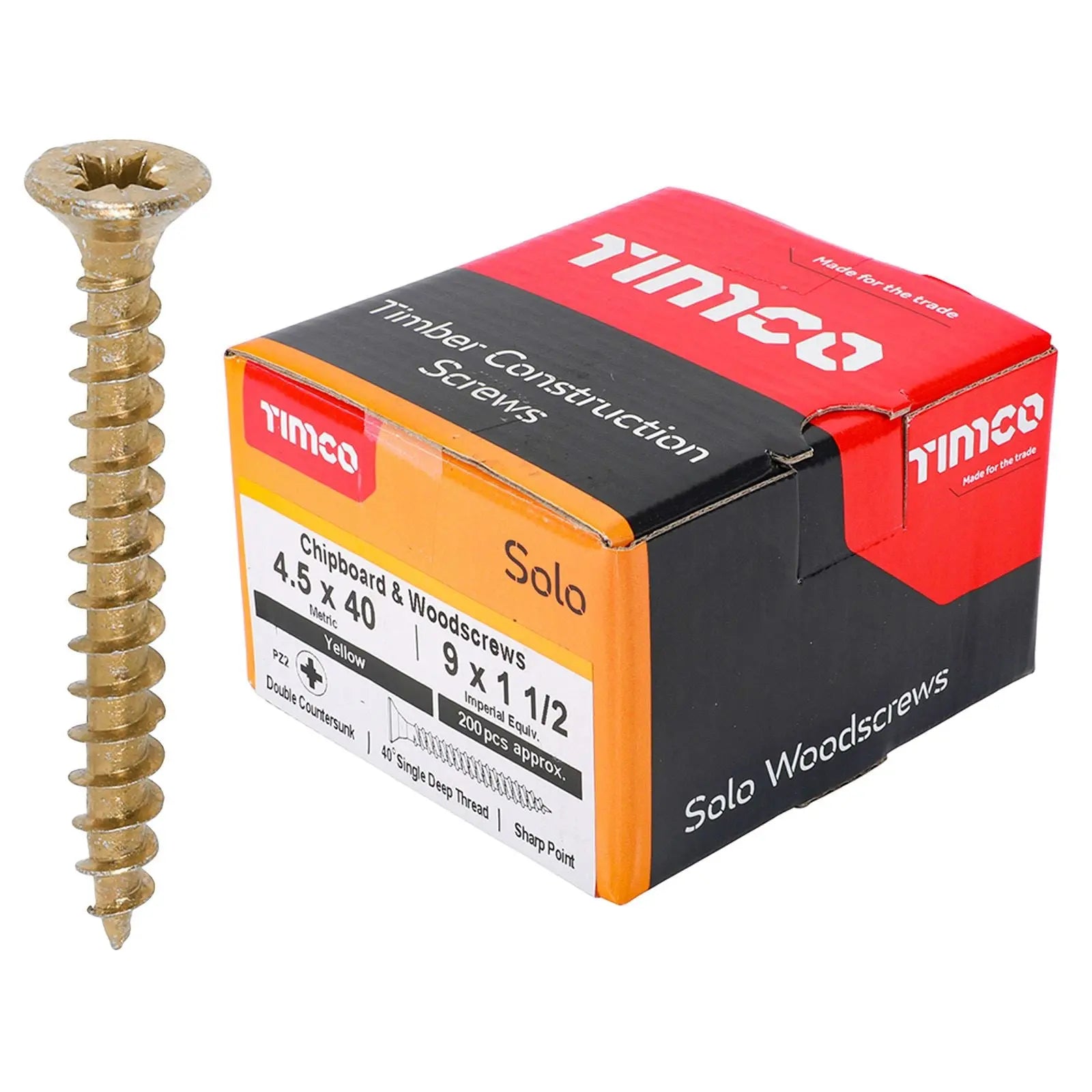 TIMCO SOLO Wood Screws Yellow Double Countersunk Pozi Boxed - Choose Size White Rose Tools