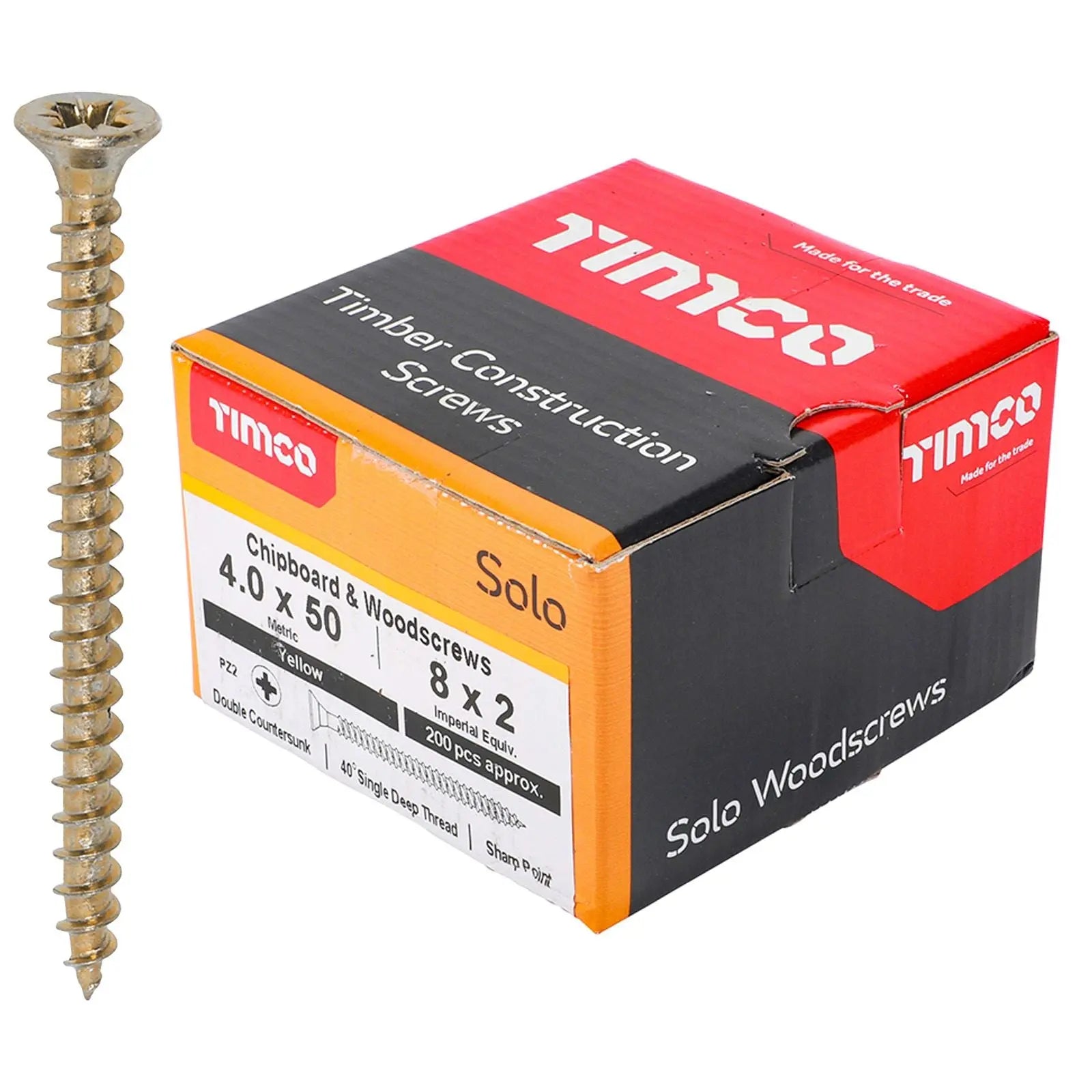 TIMCO SOLO Wood Screws Yellow Double Countersunk Pozi Boxed - Choose Size  White Rose Tools