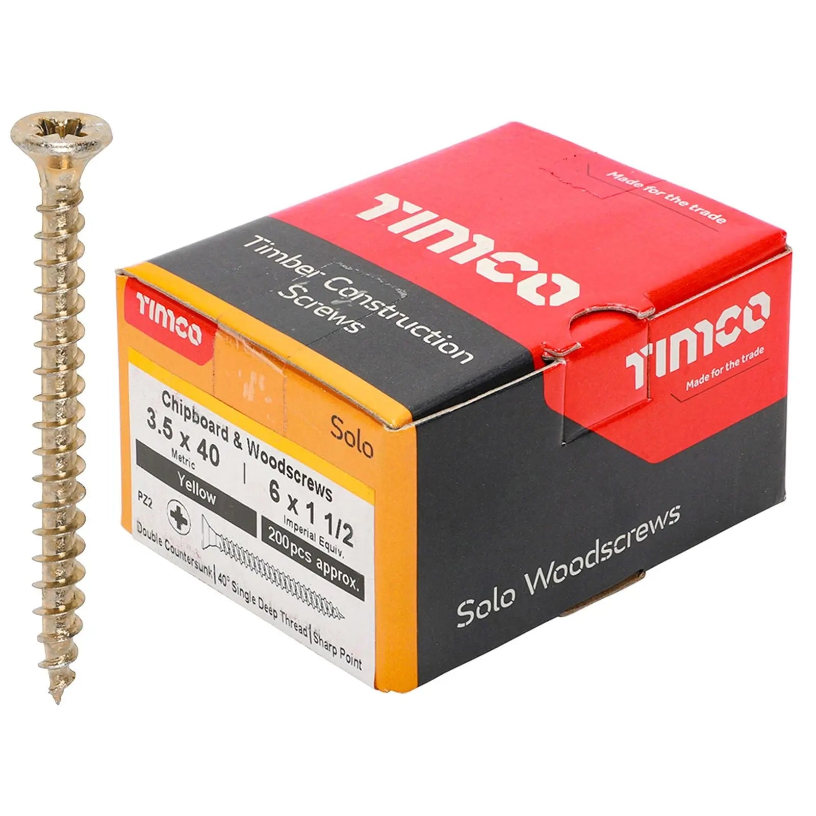 TIMCO SOLO Wood Screws Yellow Double Countersunk Pozi Boxed - Choose Size  White Rose Tools