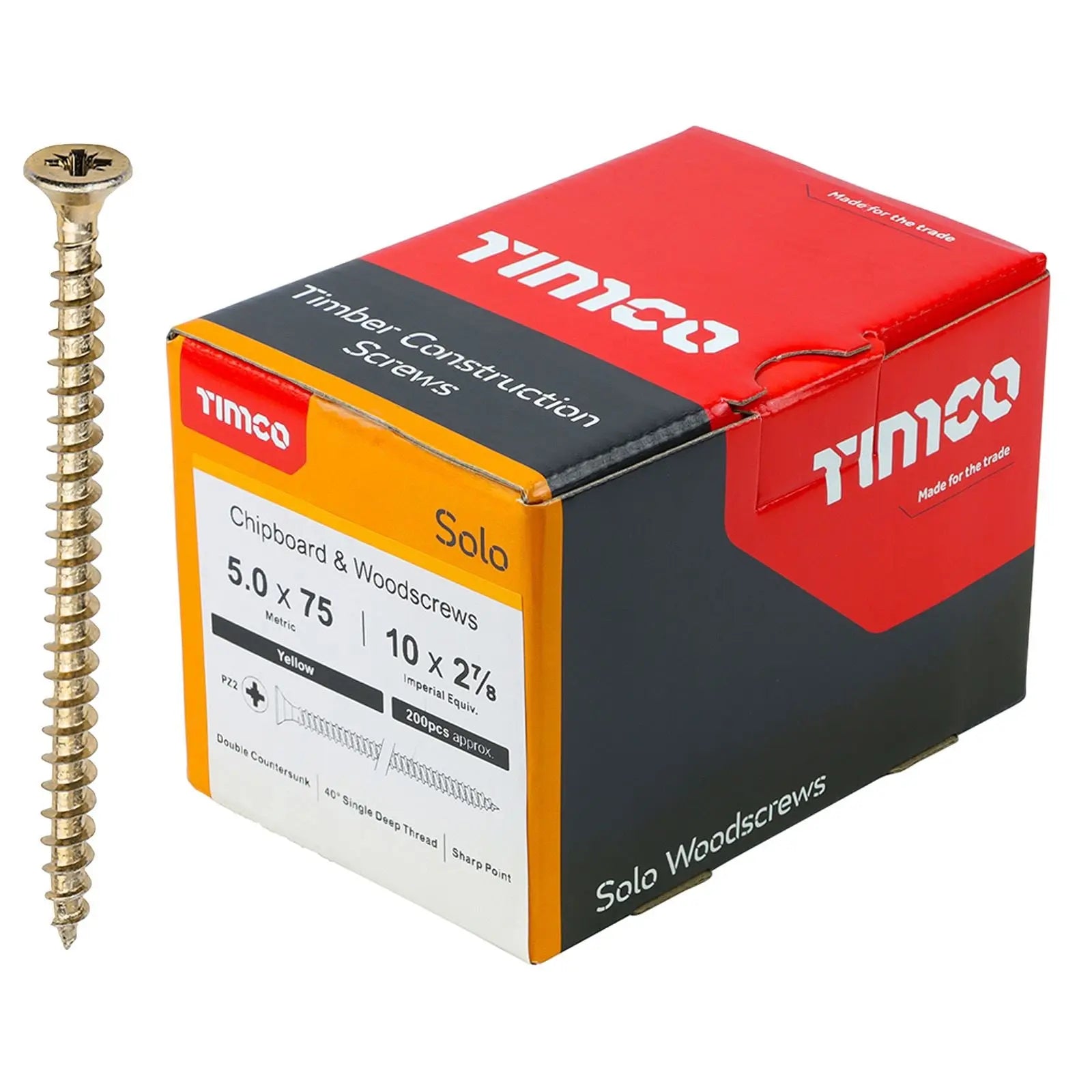 TIMCO SOLO Wood Screws Yellow Double Countersunk Pozi Boxed - Choose Size  White Rose Tools
