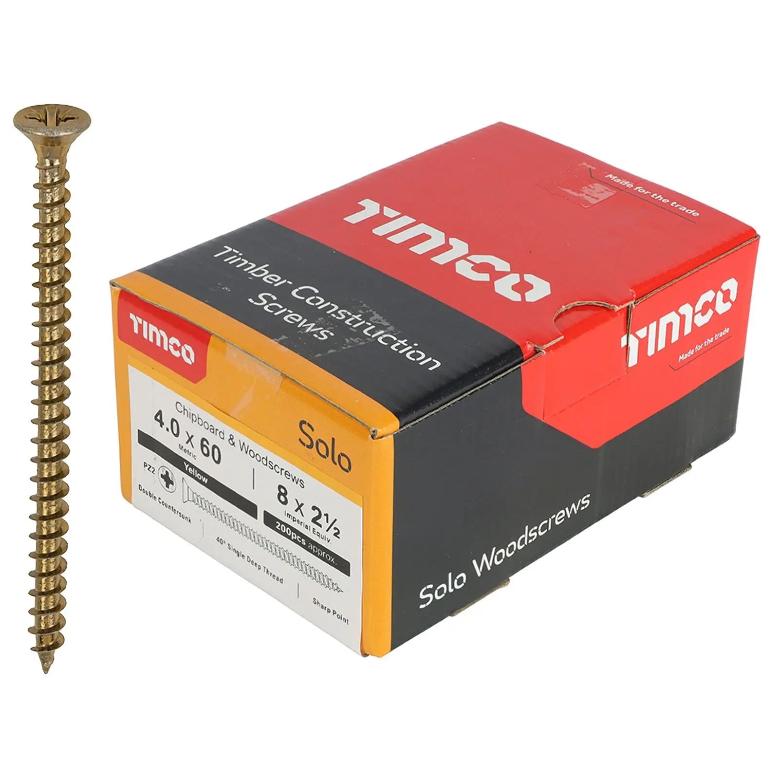 TIMCO SOLO Wood Screws Yellow Double Countersunk Pozi Boxed - Choose Size  White Rose Tools